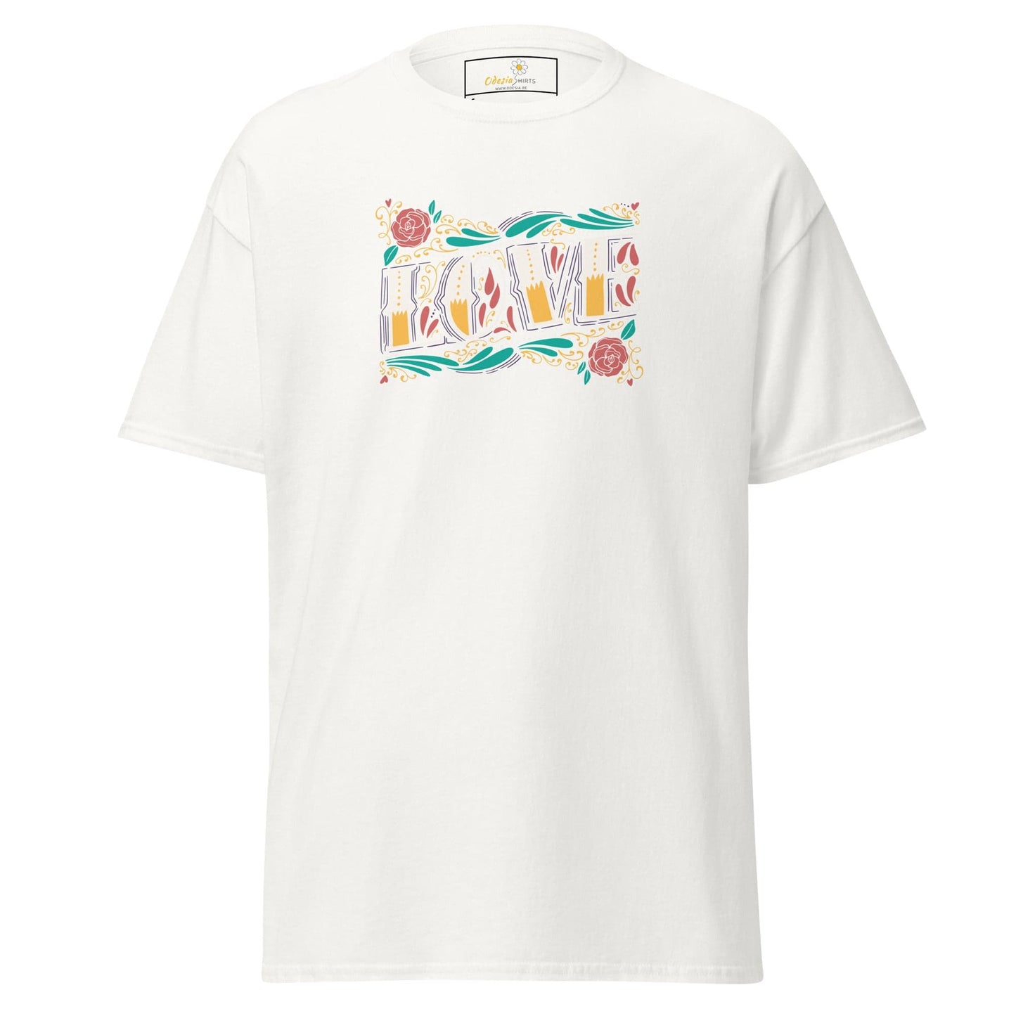 Unisex classic t-shirt - TEXT LOVE FLOWERS - REGULAR - White / S