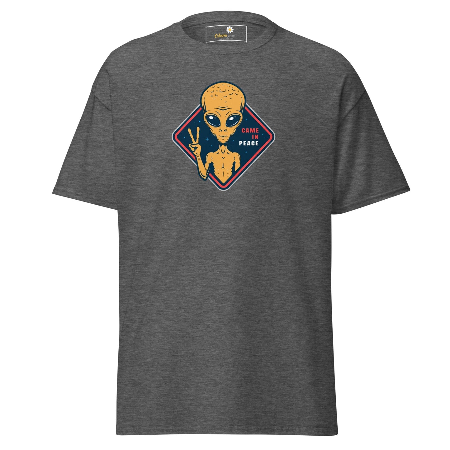 Unisex classic t-shirt - SPACE ALIENS COME IN PEACE - REGULAR - Dark Heather / S
