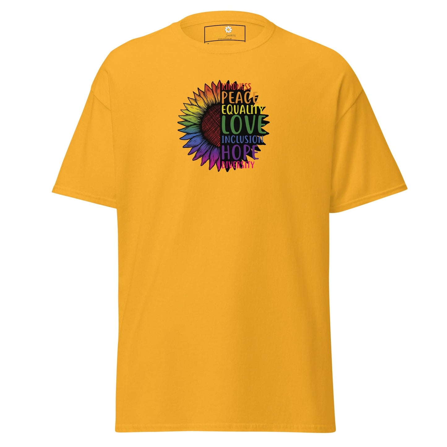 Unisex classic t-shirt - LGBTQ PEACE AND LOVE - REGULAR - Gold / S