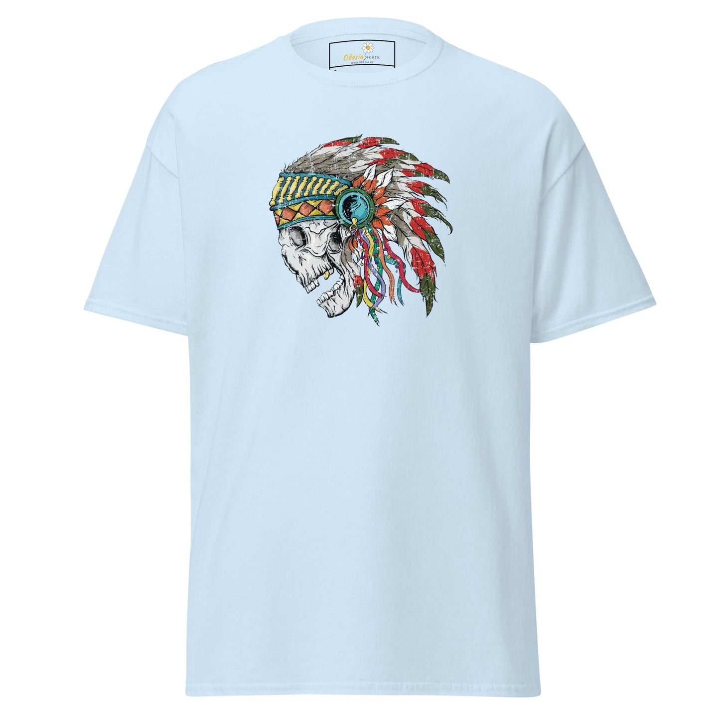 Unisex classic t-shirt - SKULL NATIVE INDIAN - REGULAR - Light Blue / S