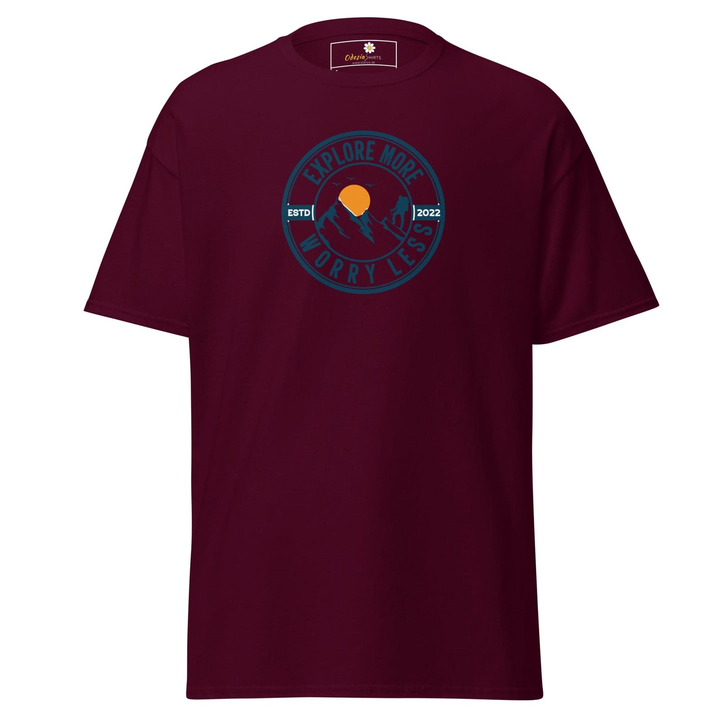 Unisex classic t-shirt - ADVENTURE EXPLORE WORRY LESS - REGULAR - Maroon / S