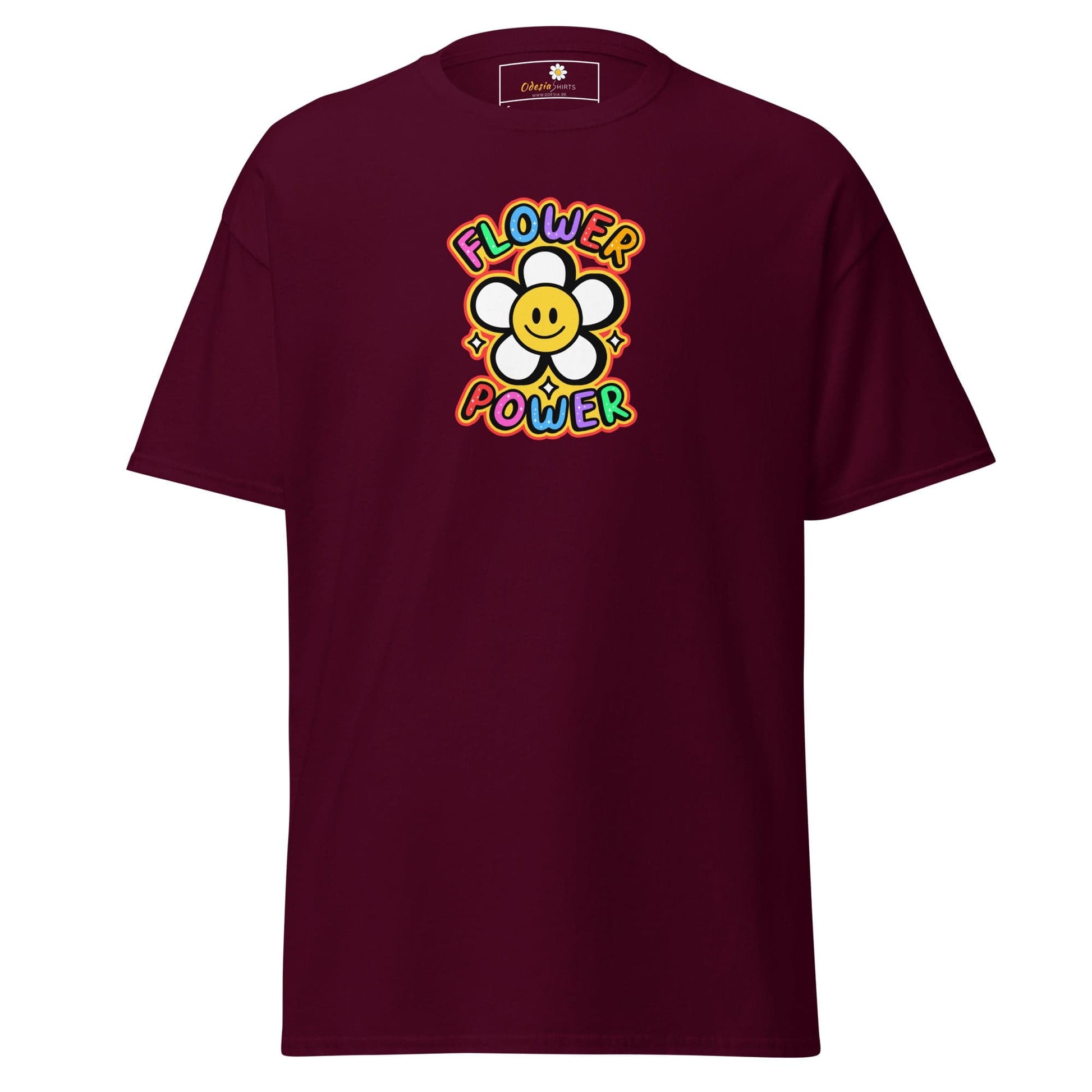 Unisex classic t-shirt - POSITIVE FLOWER POWER - REGULAR - Maroon / S