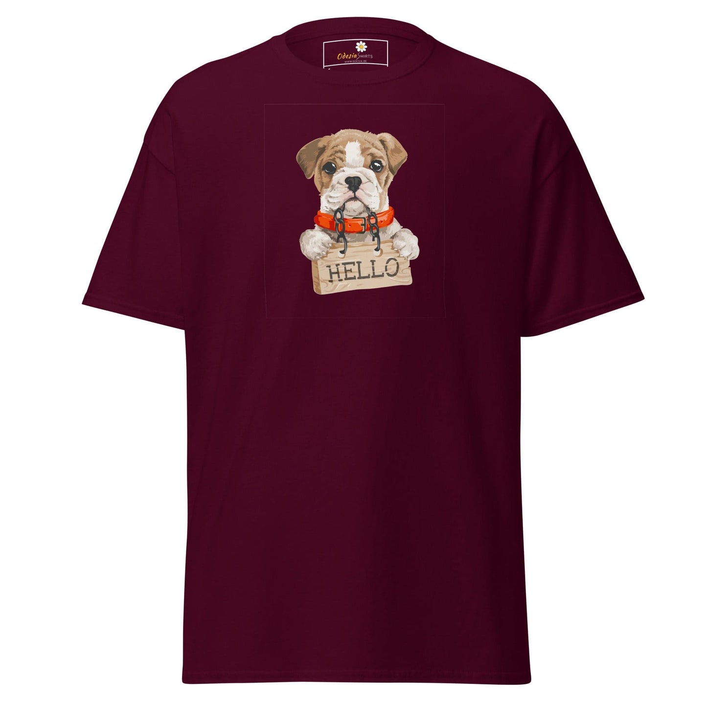 Unisex classic t-shirt - ANIMALS HELLO PUPPY - REGULAR - Maroon / S