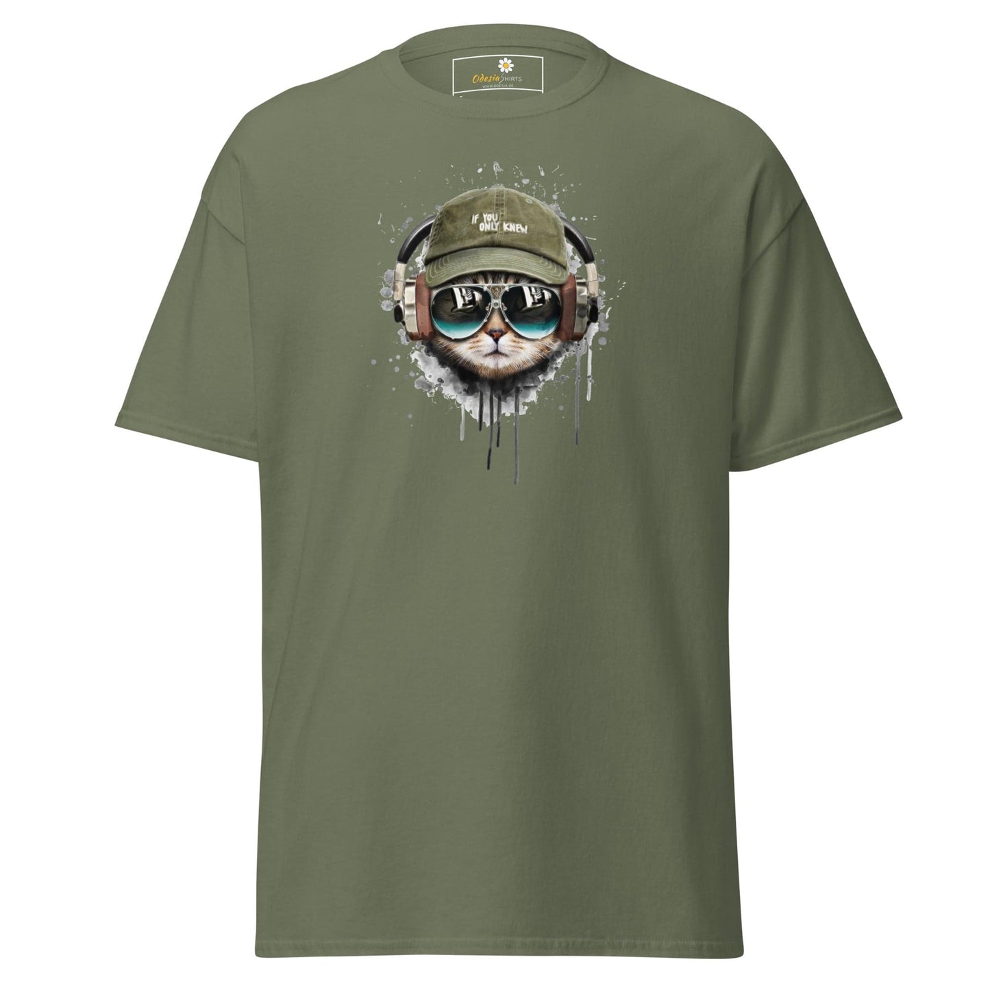 Unisex classic t-shirt - ANIMALS MUSIC CAT HAT - REGULAR - Military Green / S