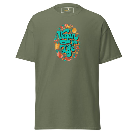 Unisex classic t-shirt - VEGAN FOR LIFE - REGULAR - Military Green / S