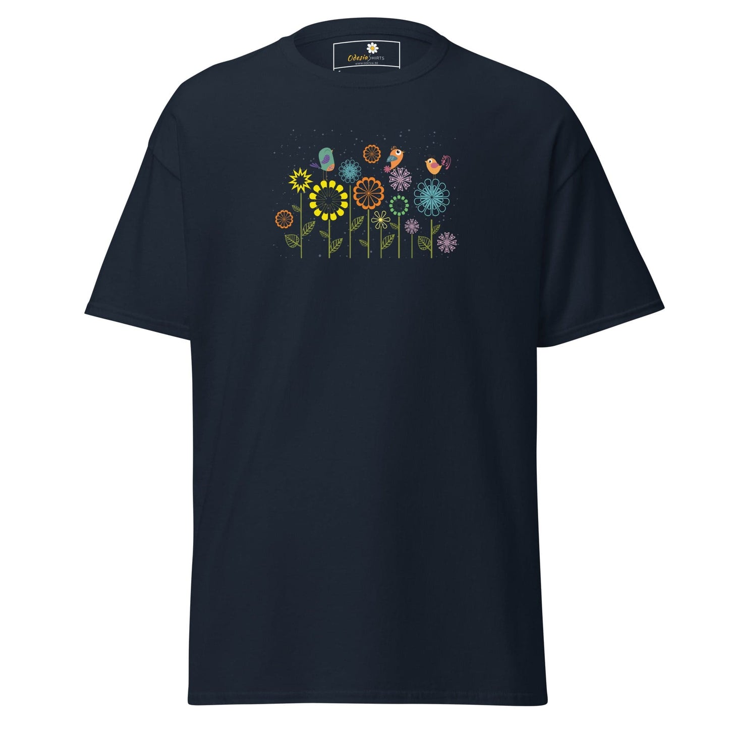 Unisex classic tee - ANIMALS BIRDS ON FLOWERS - REGULAR - Navy / S
