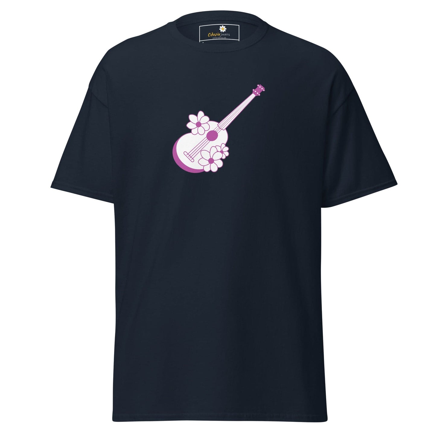 Unisex classic t-shirt - MUSIC GUITAR FLOWERS - REGULAR - Navy / S
