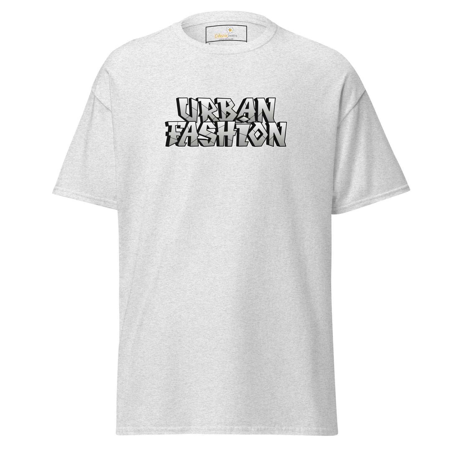 White T-shirt with Urban Fashion text, available in S to XL for men and women
