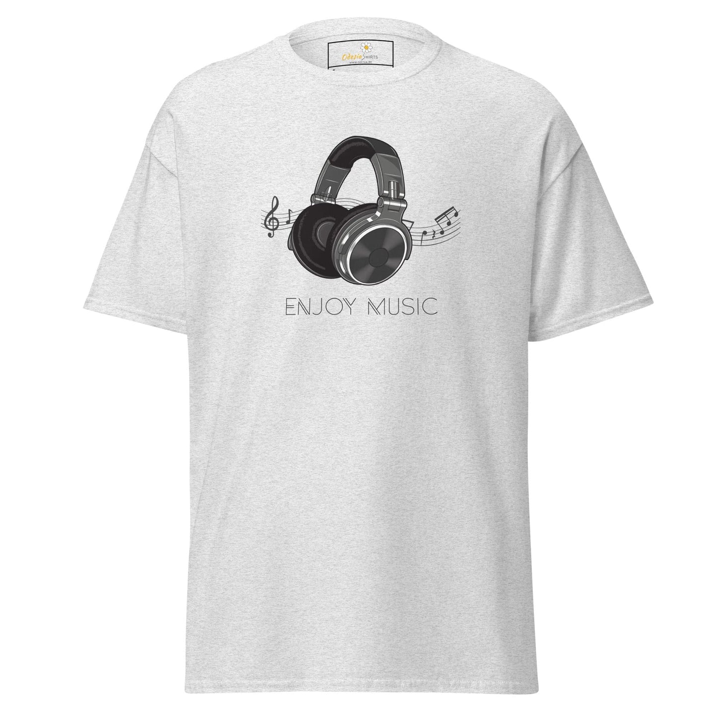 White T-shirt featuring a headphone graphic for men and women sizes S to XL