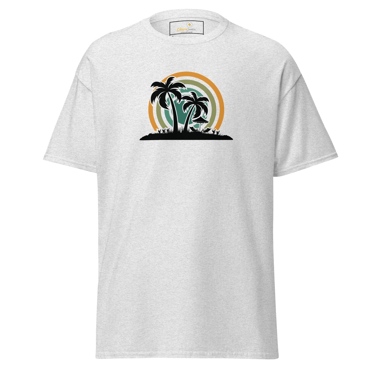 White T-shirt with Palm Tree Design for Men and Women in Sizes S to XL
