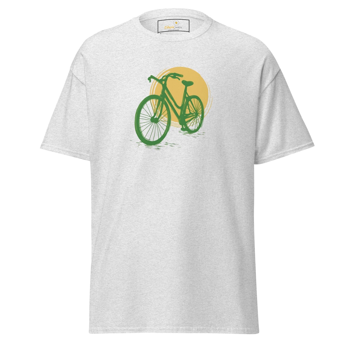 White T-shirt with green bicycle graphic from T-SHIRT DESIGN TEE for men and women