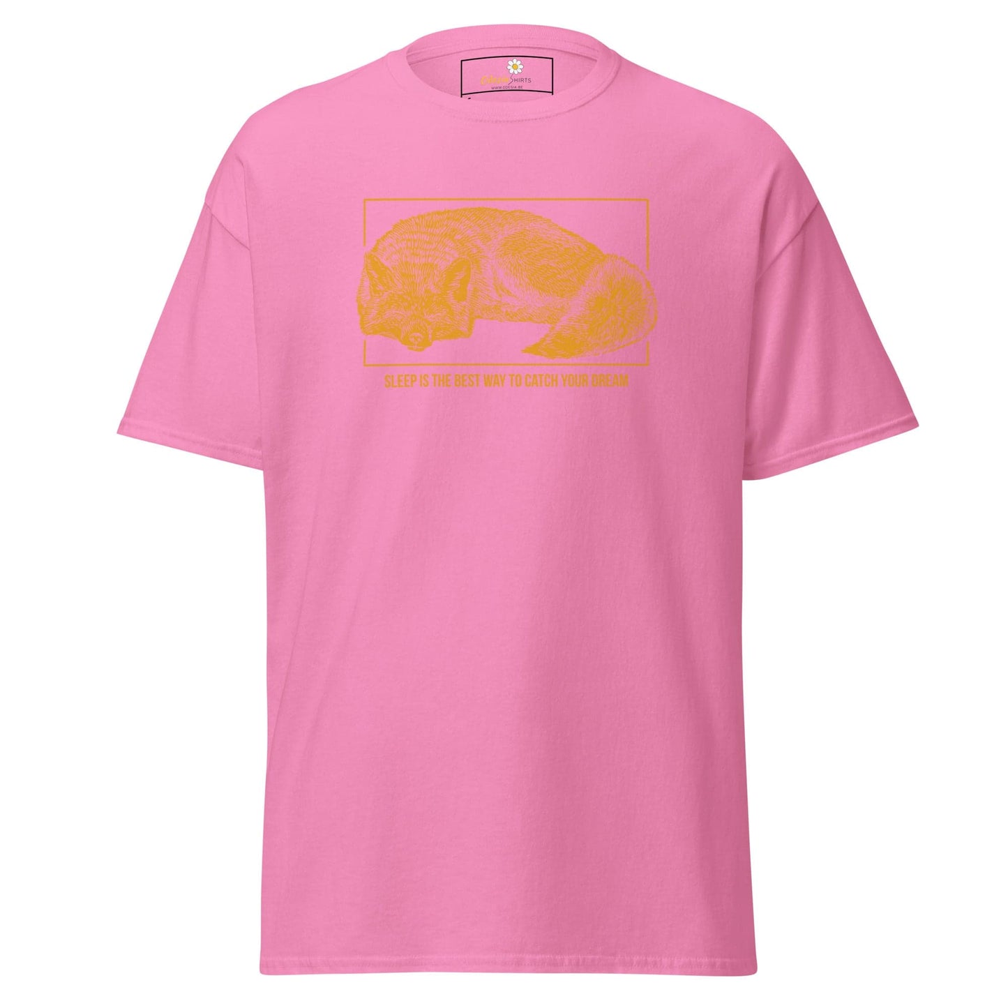 Pink T-shirt with graphic design for men and women available in sizes S to XL