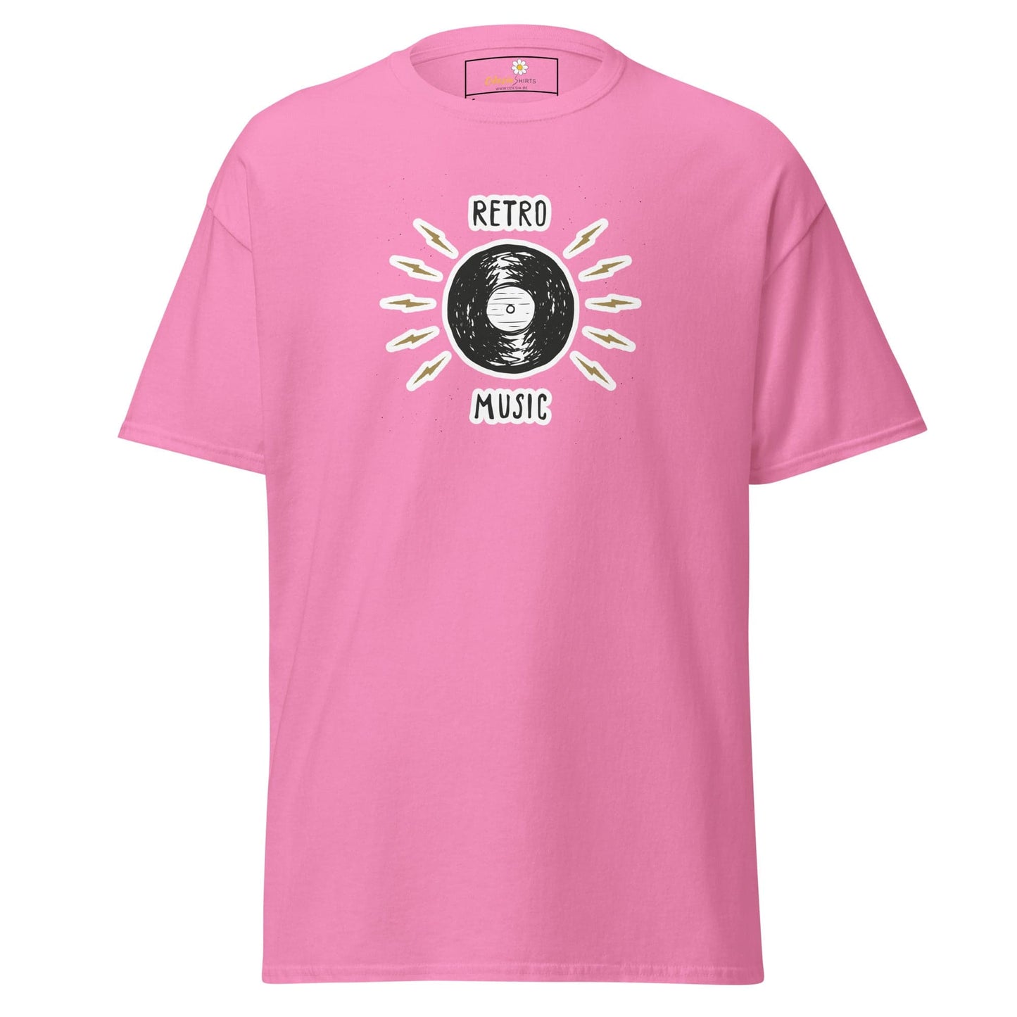 Pink T-shirt with retro music design for Men and Women in size S to XL