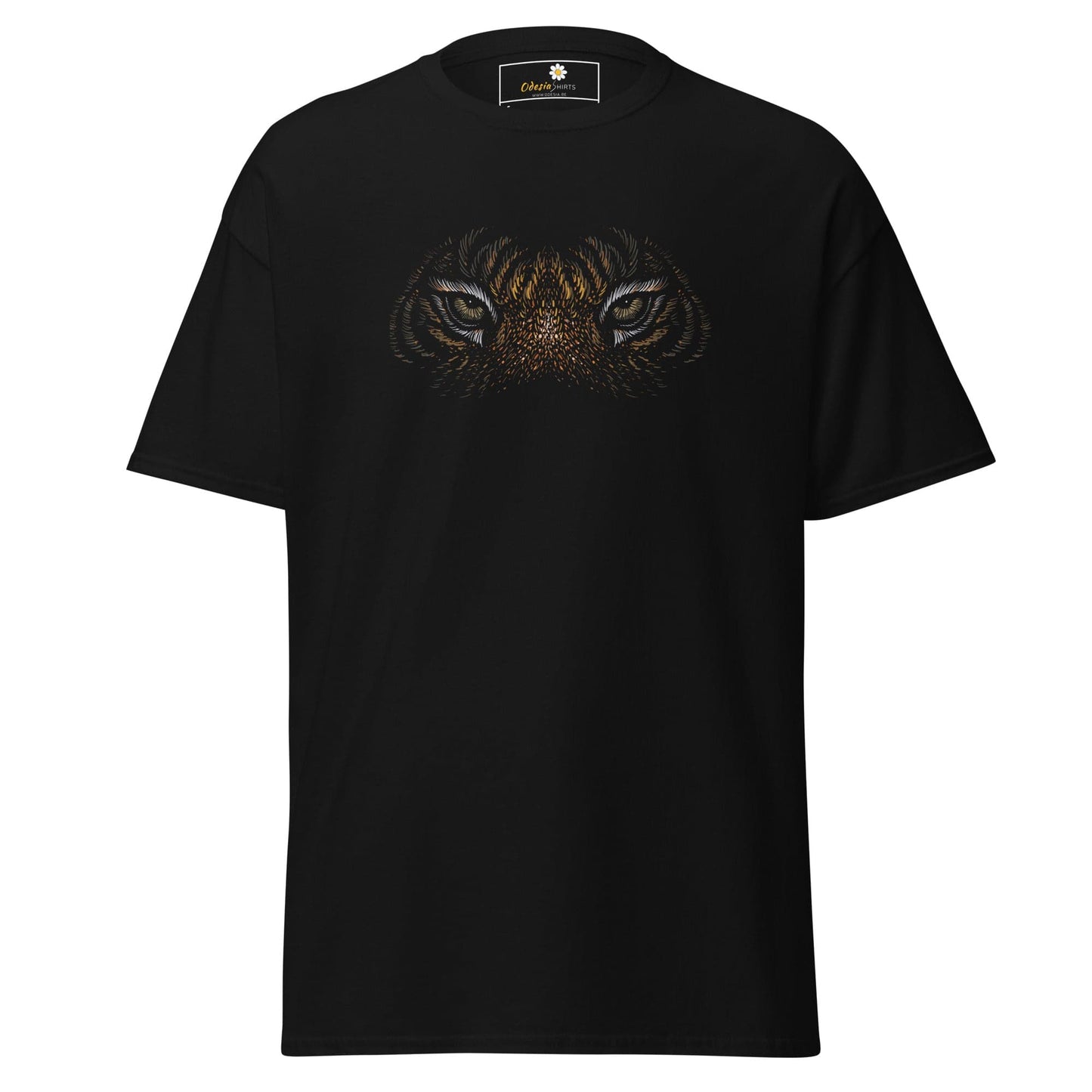 Black T-shirt with tiger eyes design from T-SHIRT DESIGN TEE for men and women
