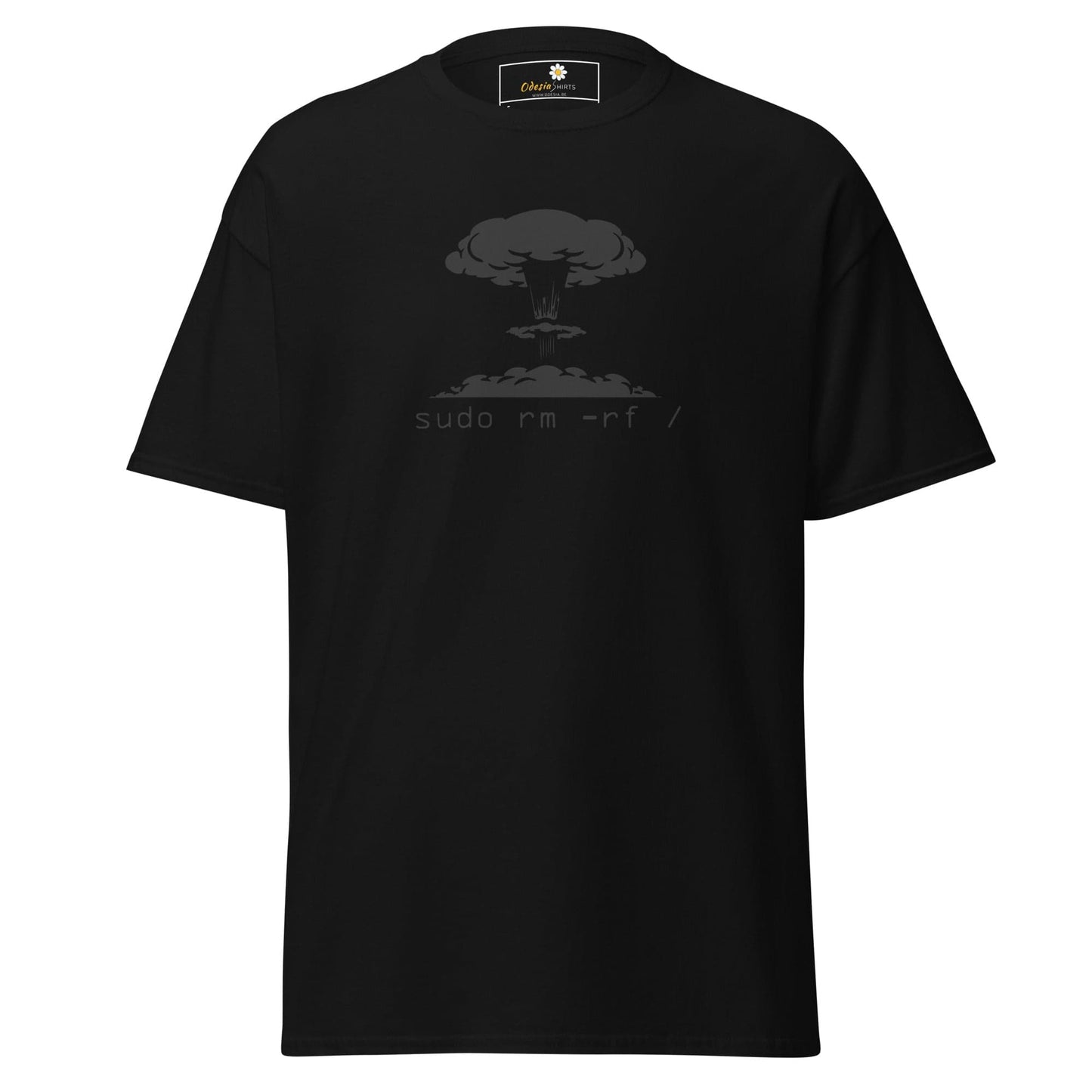 Black T-shirt with nuclear explosion graphic for men’s and women’s sizes S to XL
