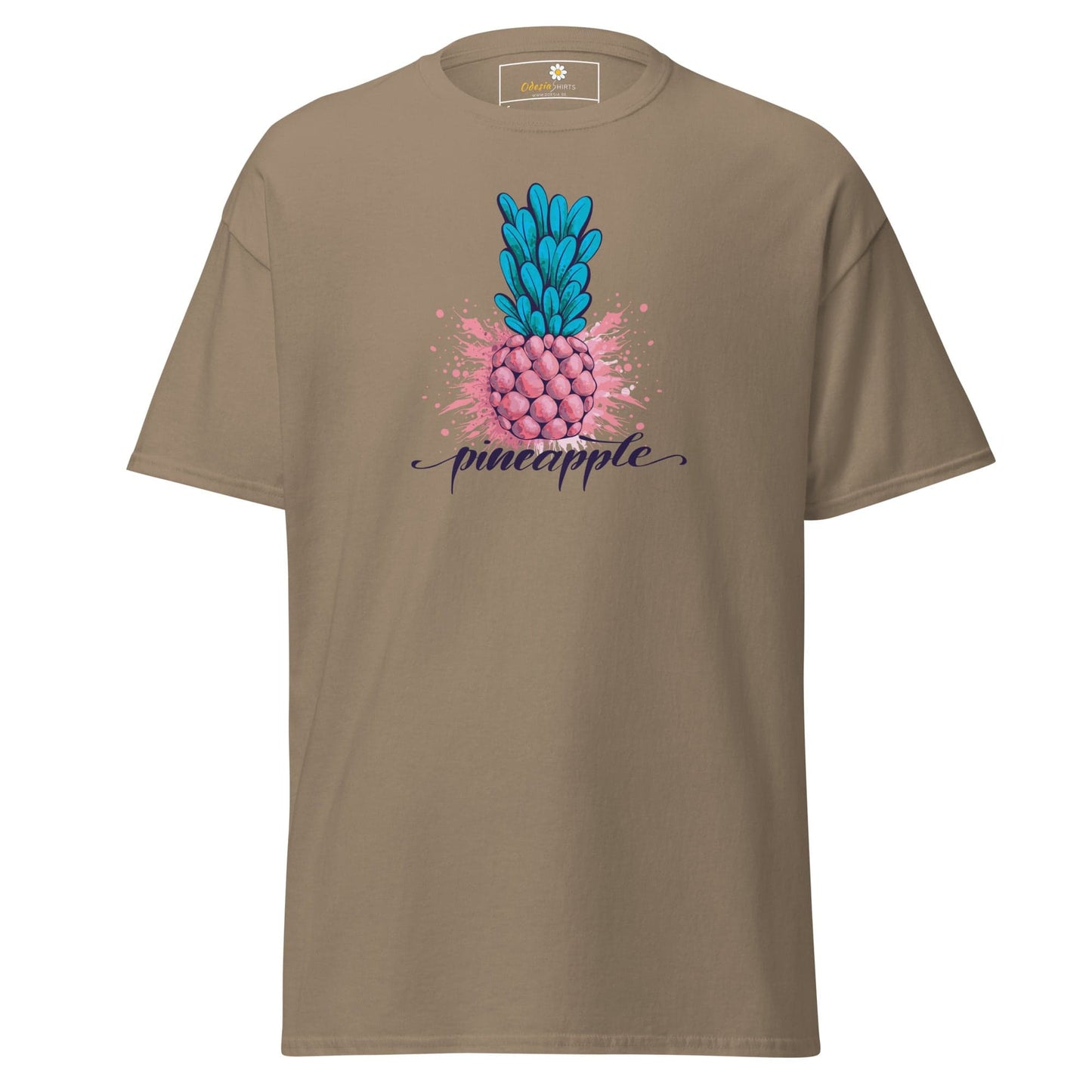 Khaki T-shirt with pineapple design from T-SHIRT DESIGN TEE for Men and Women, sizes S to XL
