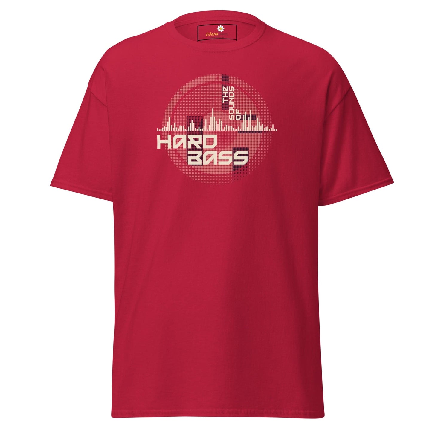 Red T-shirt with Hard Bass graphic in men’s and women’s sizes from S to XL