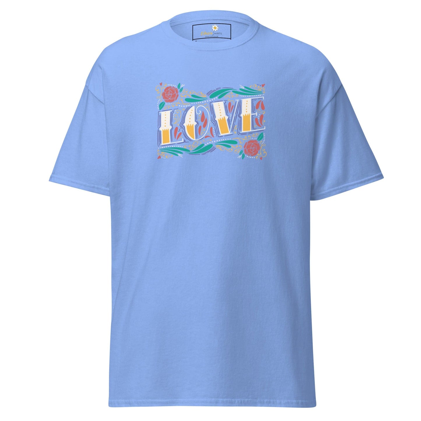 Unisex classic t-shirt - TEXT LOVE FLOWERS - REGULAR - Carolina Blue / S