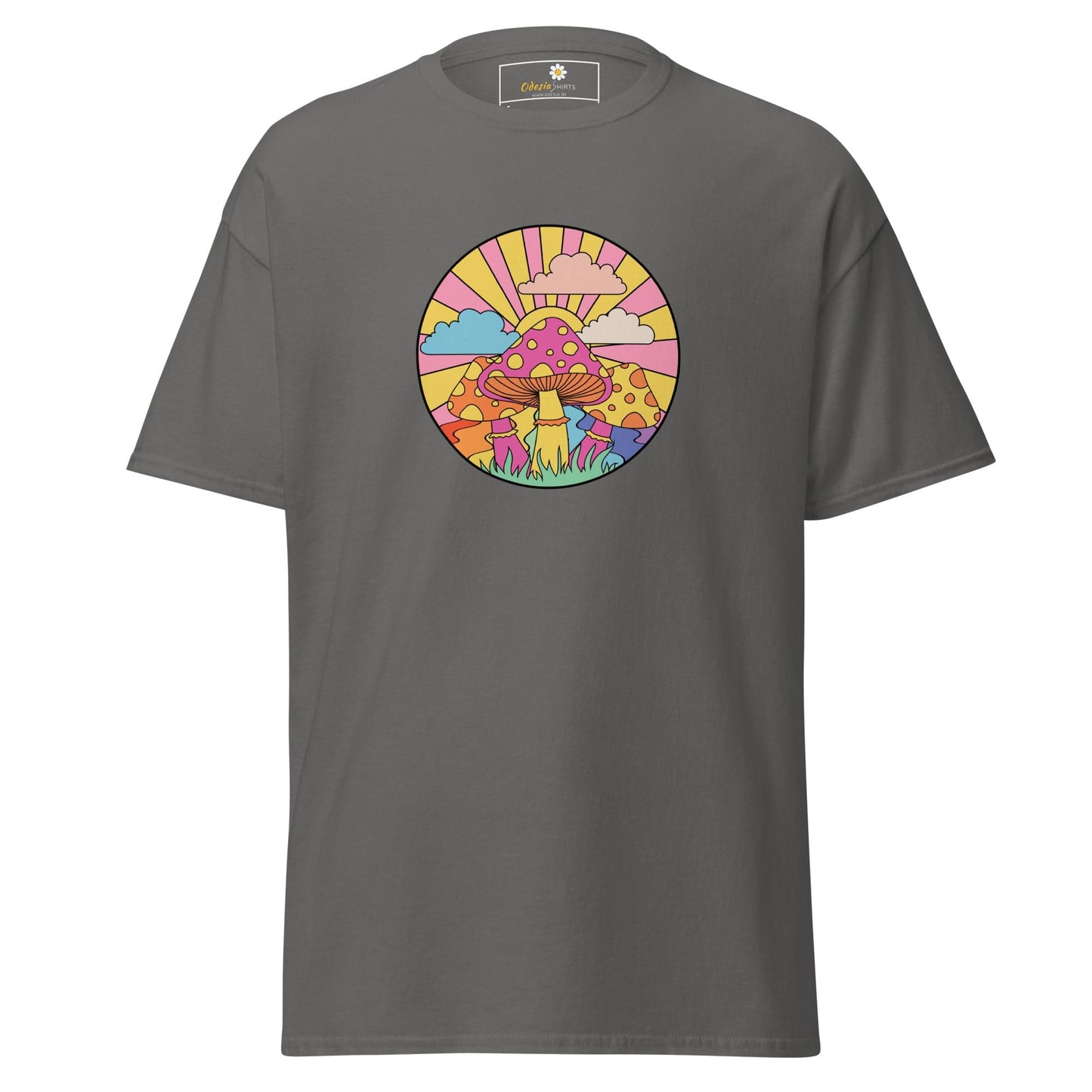 Unisex classic t-shirt - POSITIVE MYSTIC SUNNY MUSHROOMS - REGULAR - Charcoal / S