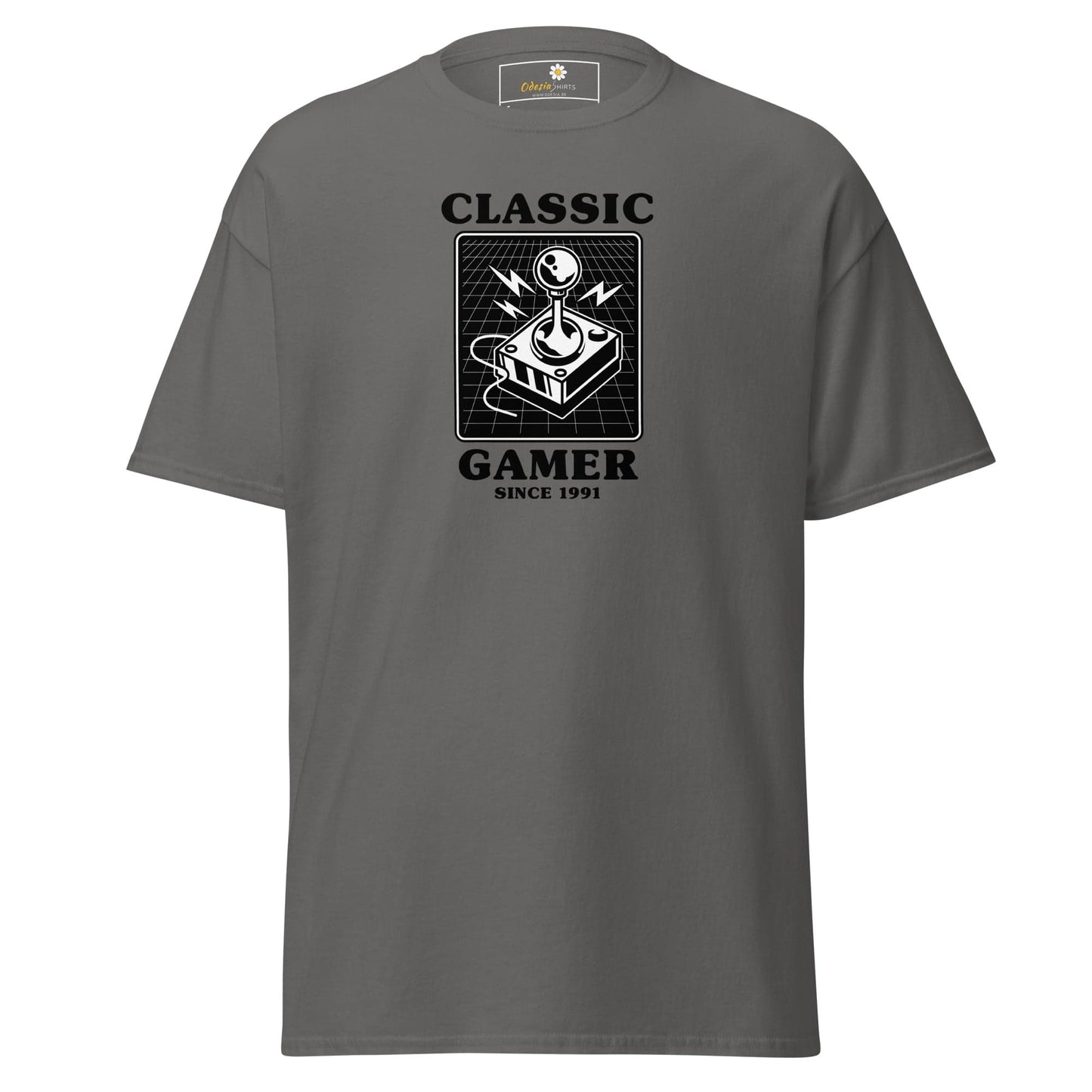 Gray T-shirt with retro gaming design, ideal for both men and women in S to XL sizes