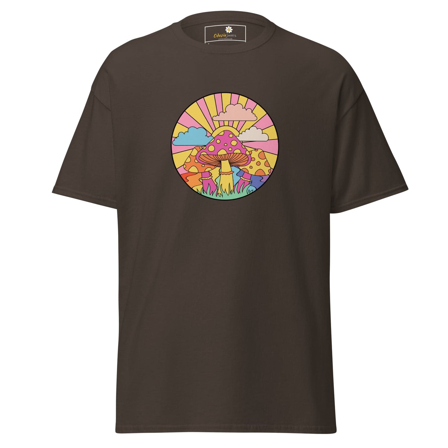 Unisex classic t-shirt - POSITIVE MYSTIC SUNNY MUSHROOMS - REGULAR - Dark Chocolate / S