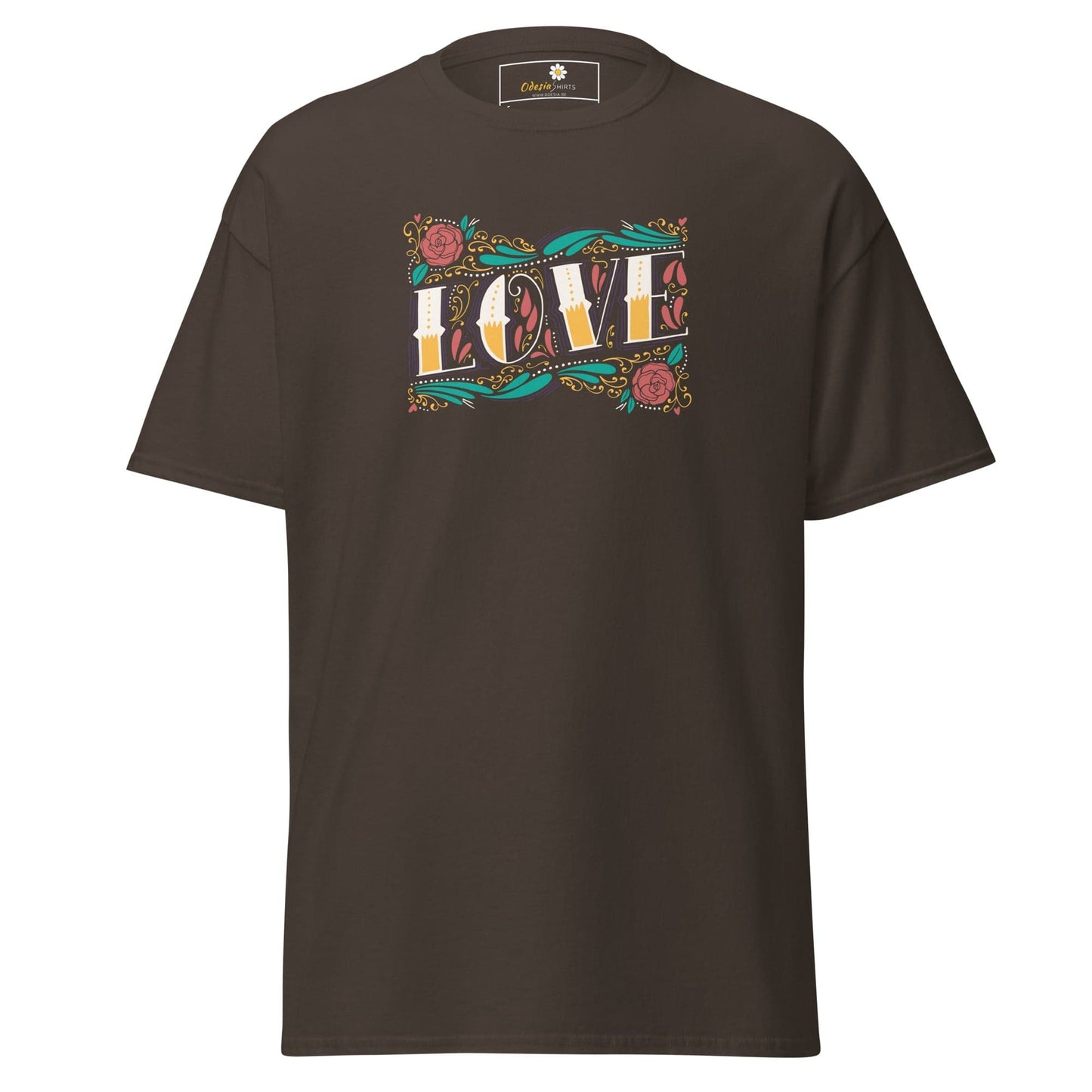 Unisex classic t-shirt - TEXT LOVE FLOWERS - REGULAR - Dark Chocolate / S