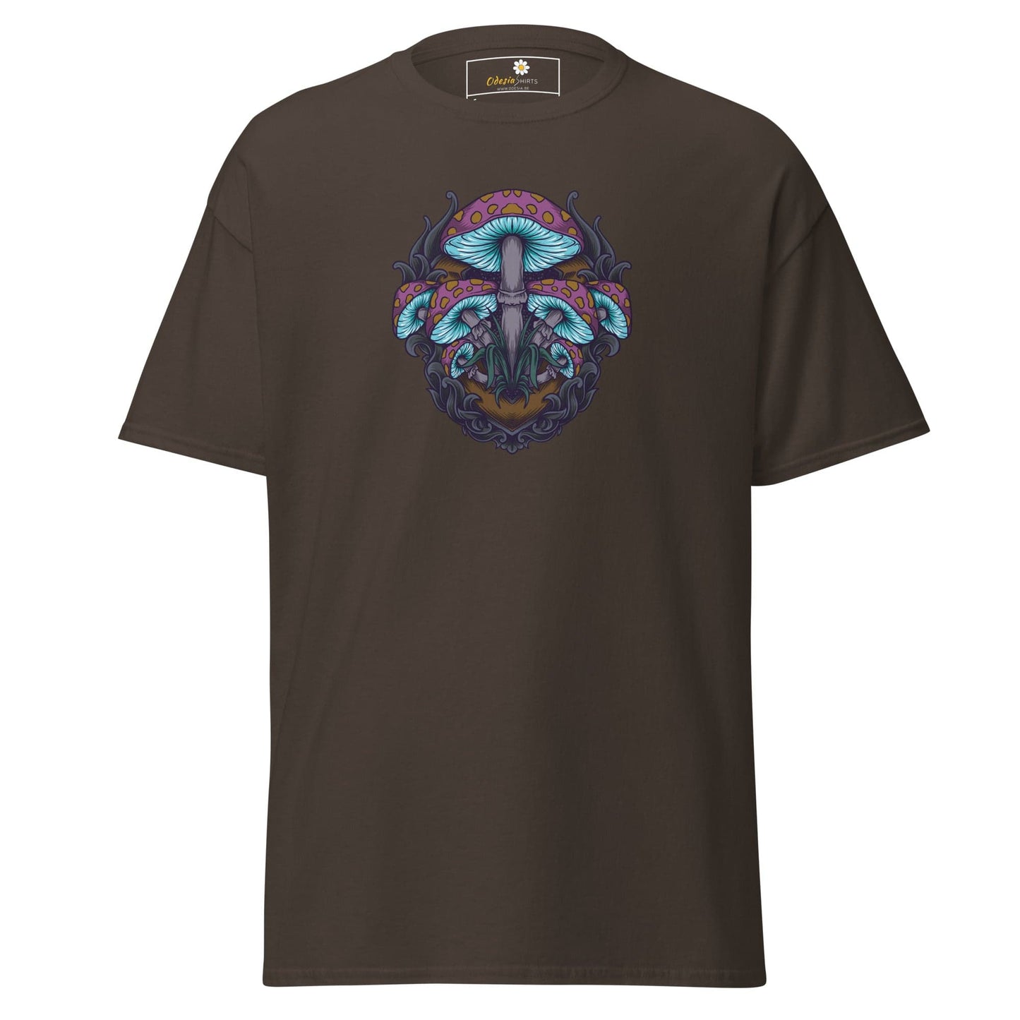 Brown T-shirt with mushroom graphic from T-SHIRT DESIGN TEE for Men and Women