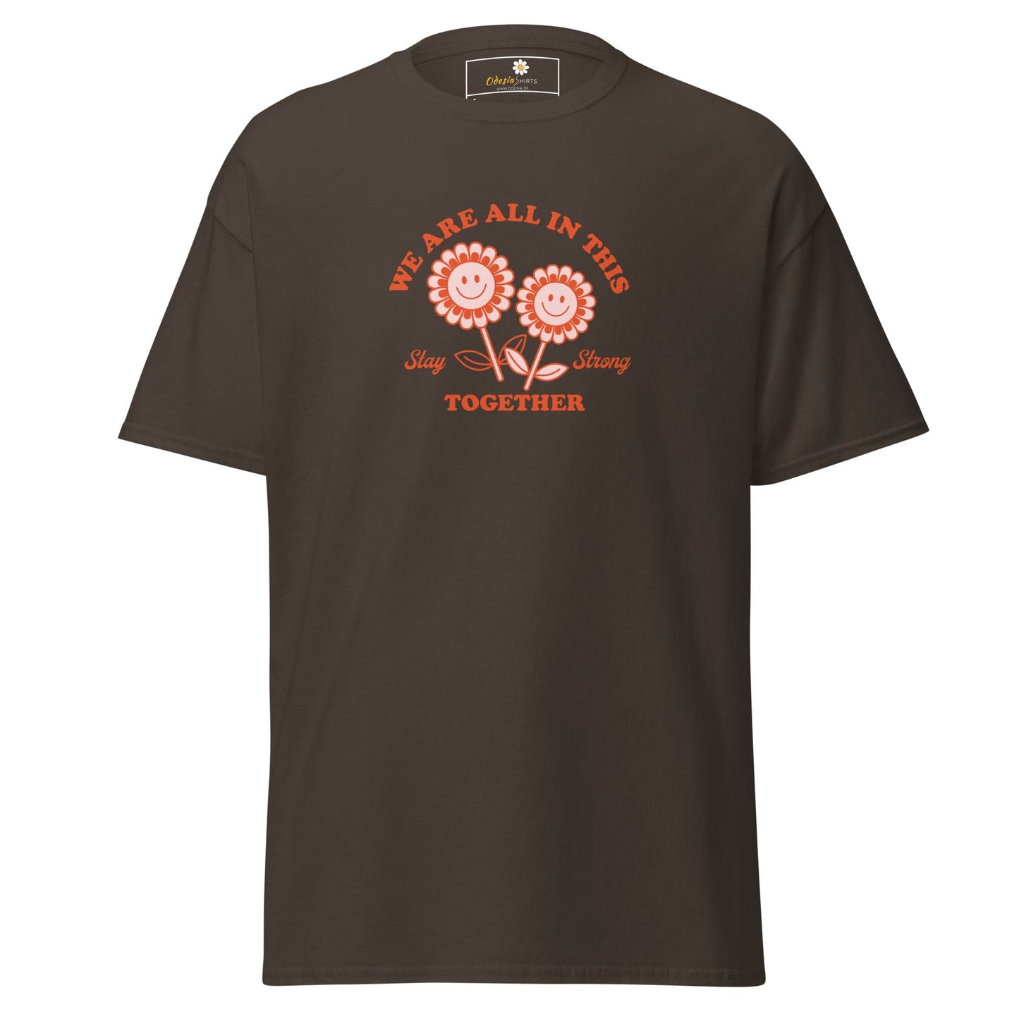 Unisex classic t-shirt - POSITIVE FLOWERS POWER - REGULAR - Dark Chocolate / S