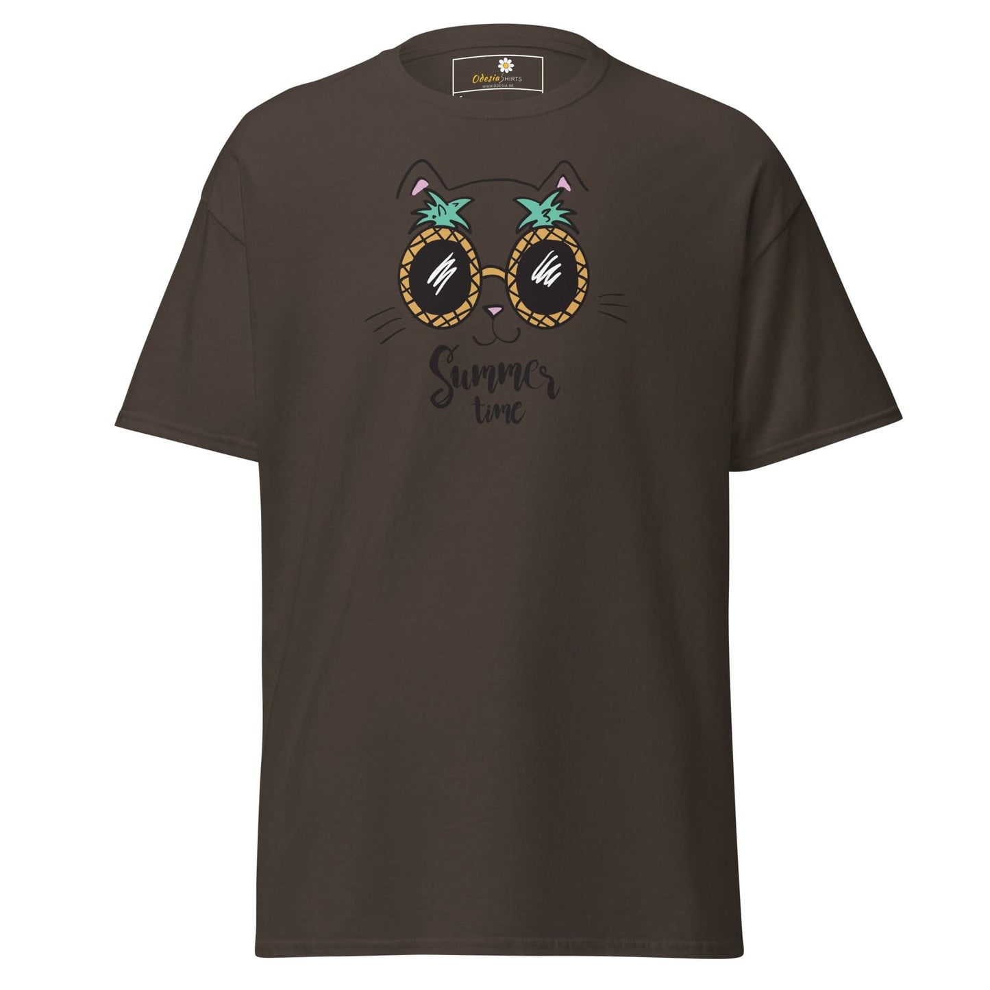 Brown T-shirt with a cat wearing pineapple sunglasses from T-SHIRT DESIGN TEE collection