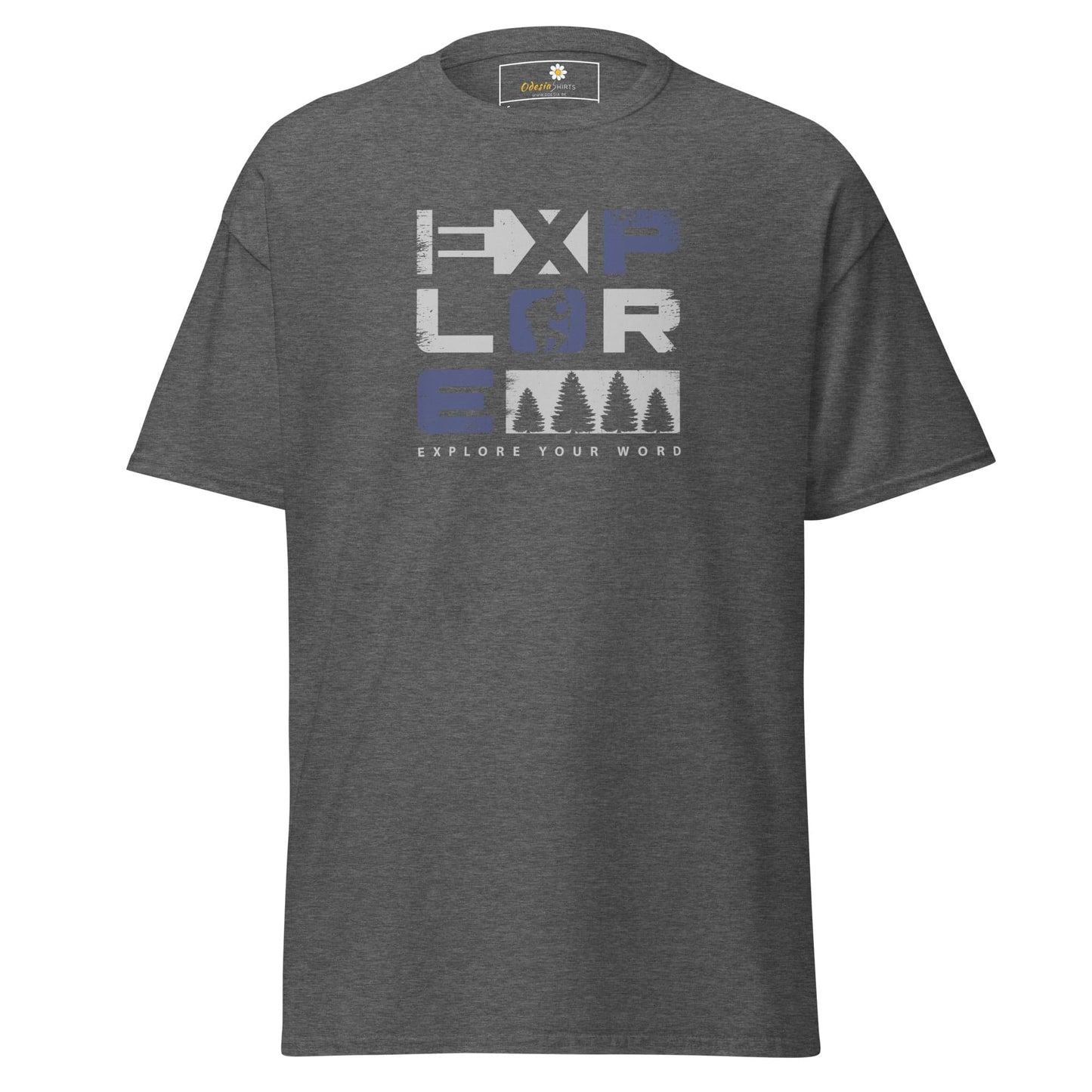 Unisex classic t-shirt - TEXT EXPLORE YOUR WORLD - REGULAR - Dark Heather / S