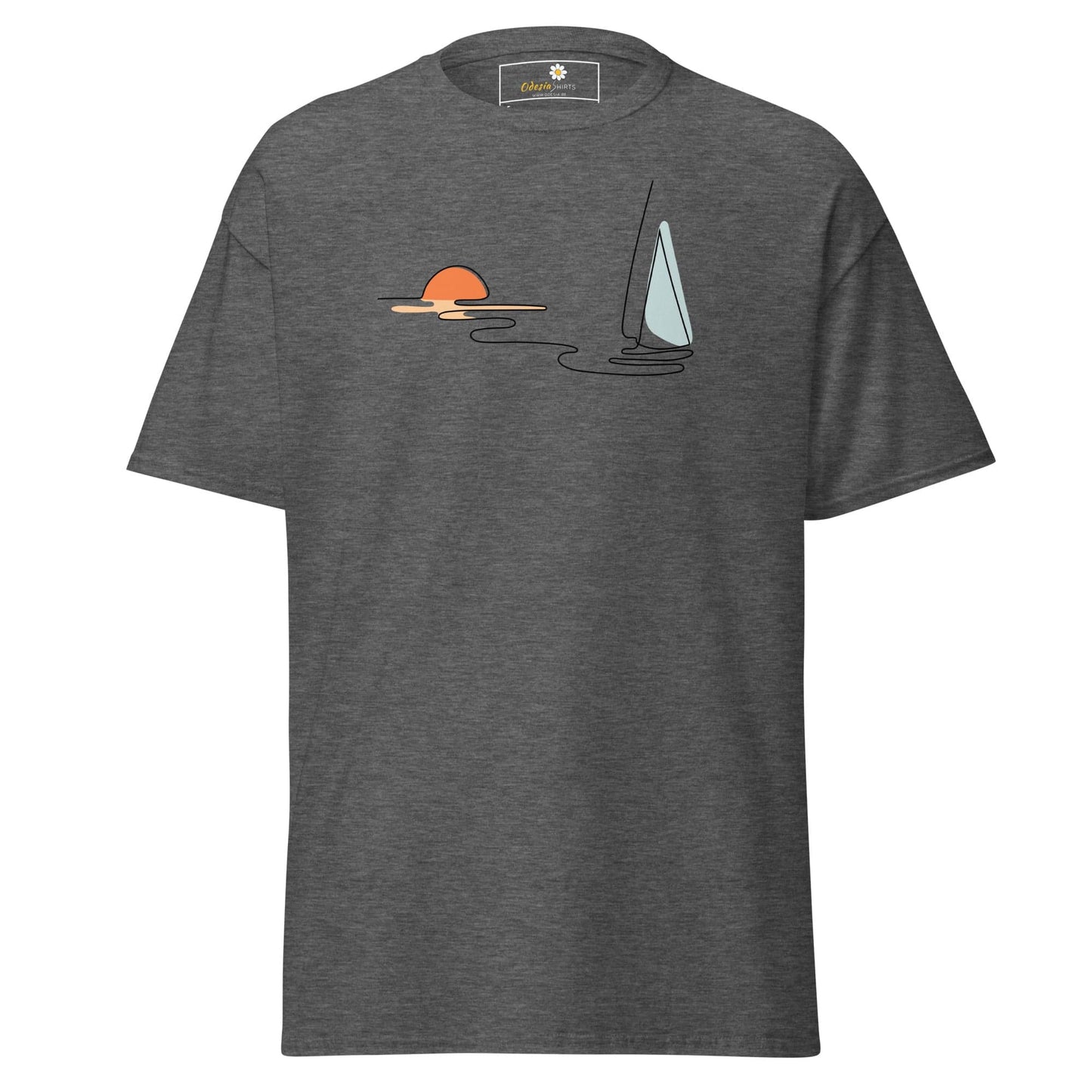 Unisex classic t-shirt - DRAWING LINE SUNSET BOAT - REGULAR - Dark Heather / S