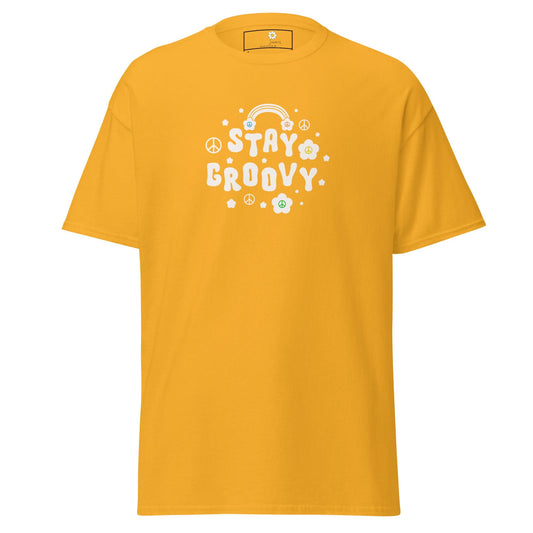 Unisex classic t-shirt - POSITIVE STAY GROOVY FLOWERS - REGULAR - Gold / S