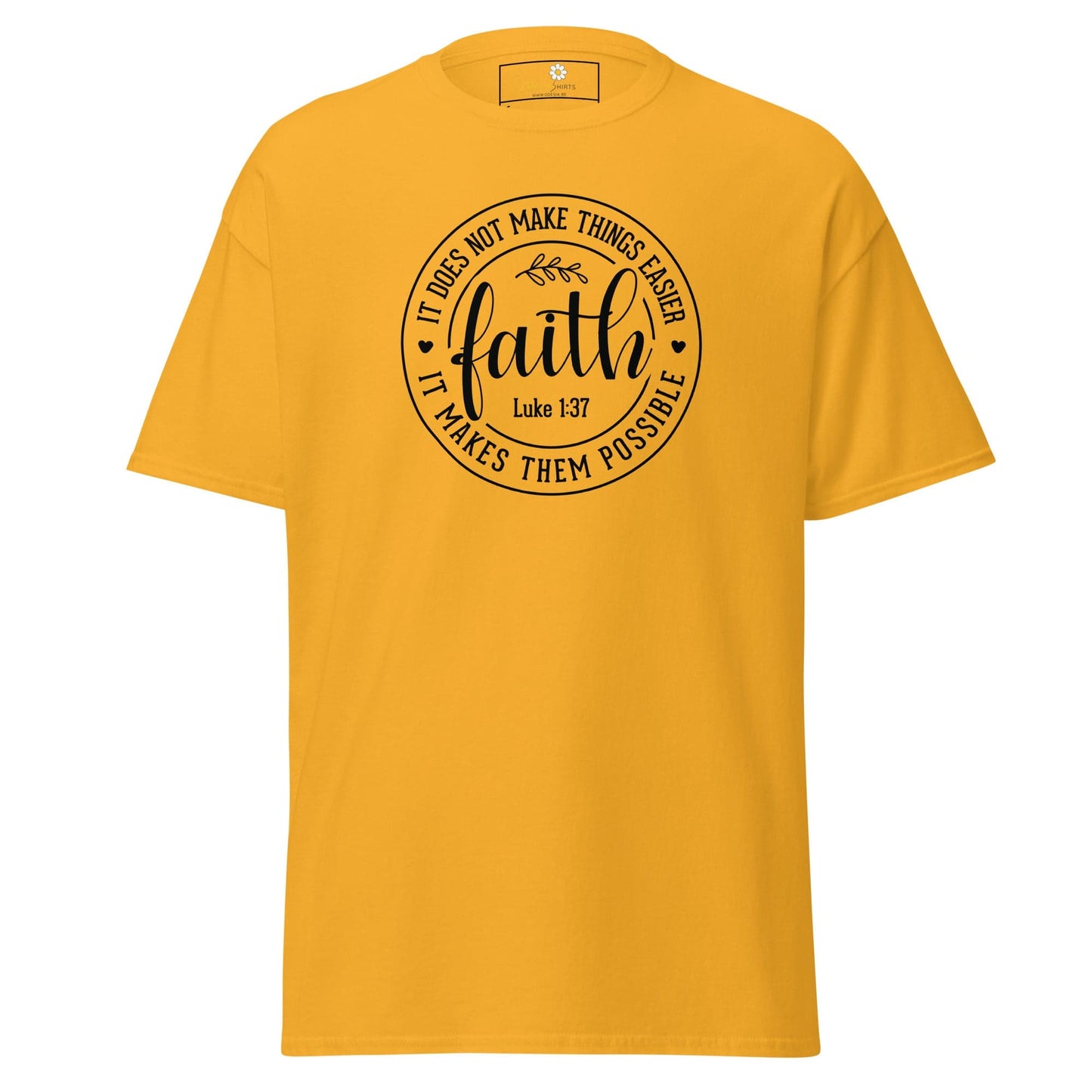 Yellow faith-themed graphic T-shirt for Men and Women in sizes S to XL