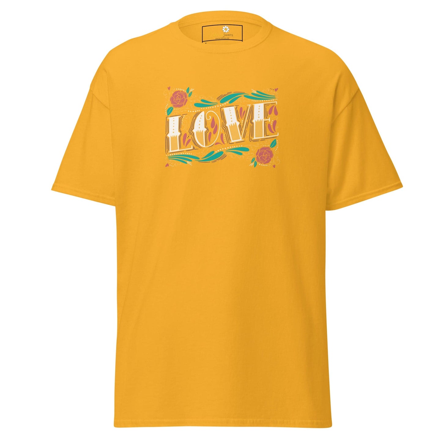 Unisex classic t-shirt - TEXT LOVE FLOWERS - REGULAR - Gold / S