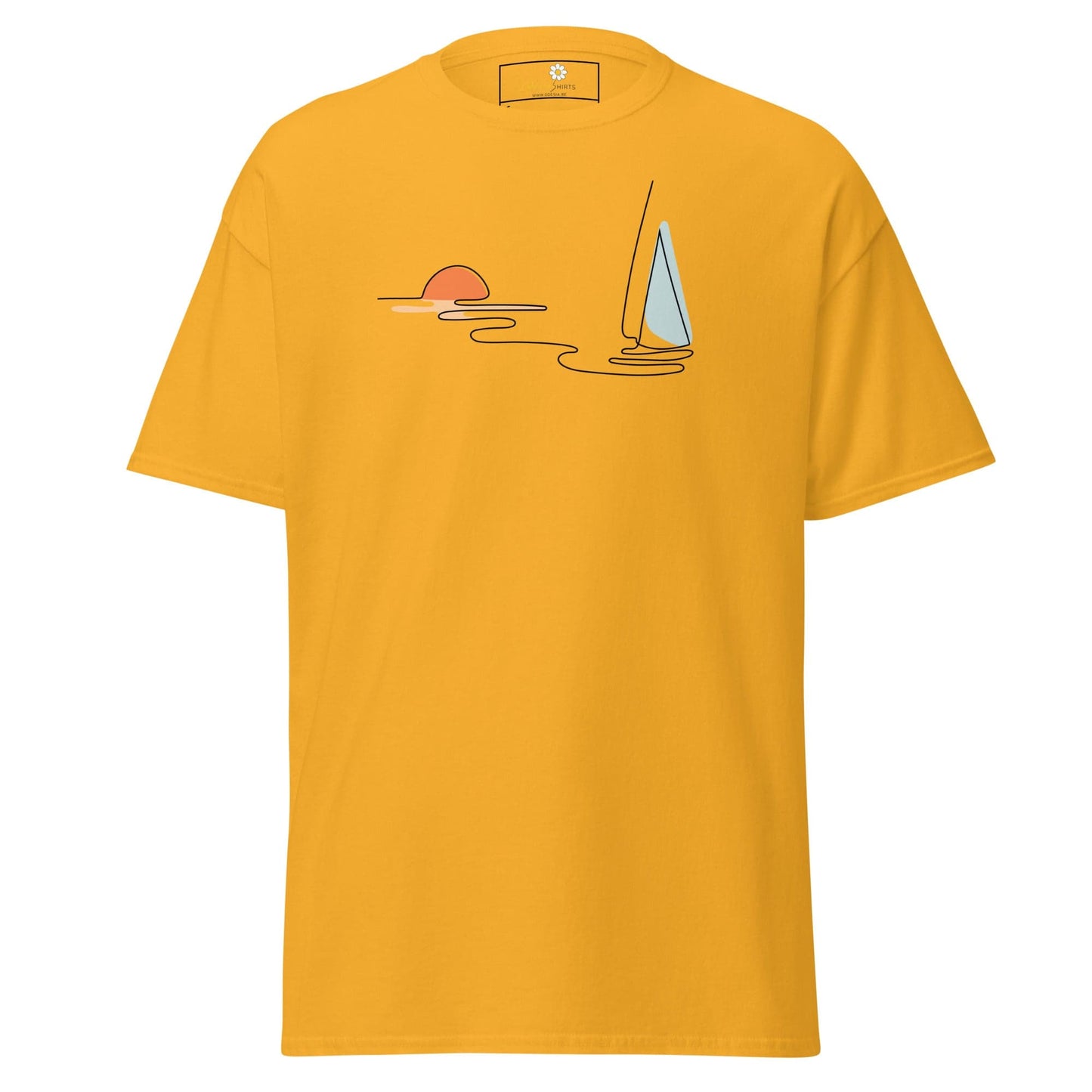 Unisex classic t-shirt - DRAWING LINE SUNSET BOAT - REGULAR - Gold / S