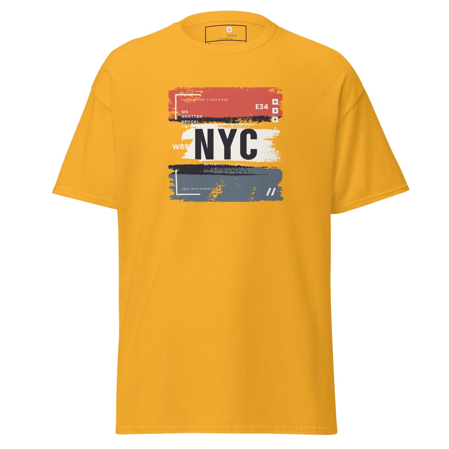 Yellow T-shirt with NYC graphic, suitable for men and women sizes S to XL