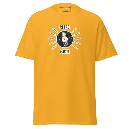 Yellow T-shirt with retro music design for men and women available in sizes S to XL