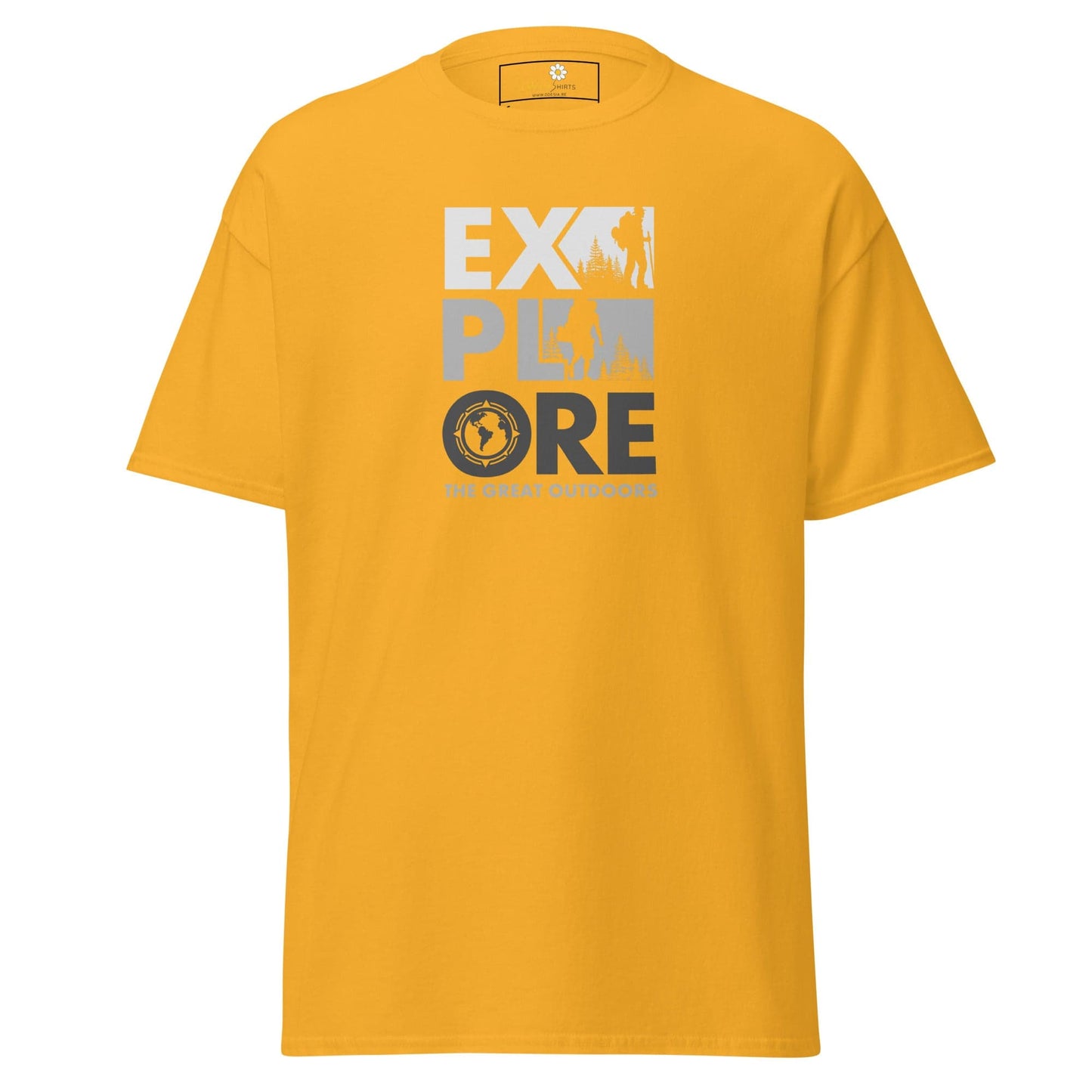 Yellow T-shirt with Explore graphic for Men and Women available in S to XL sizes