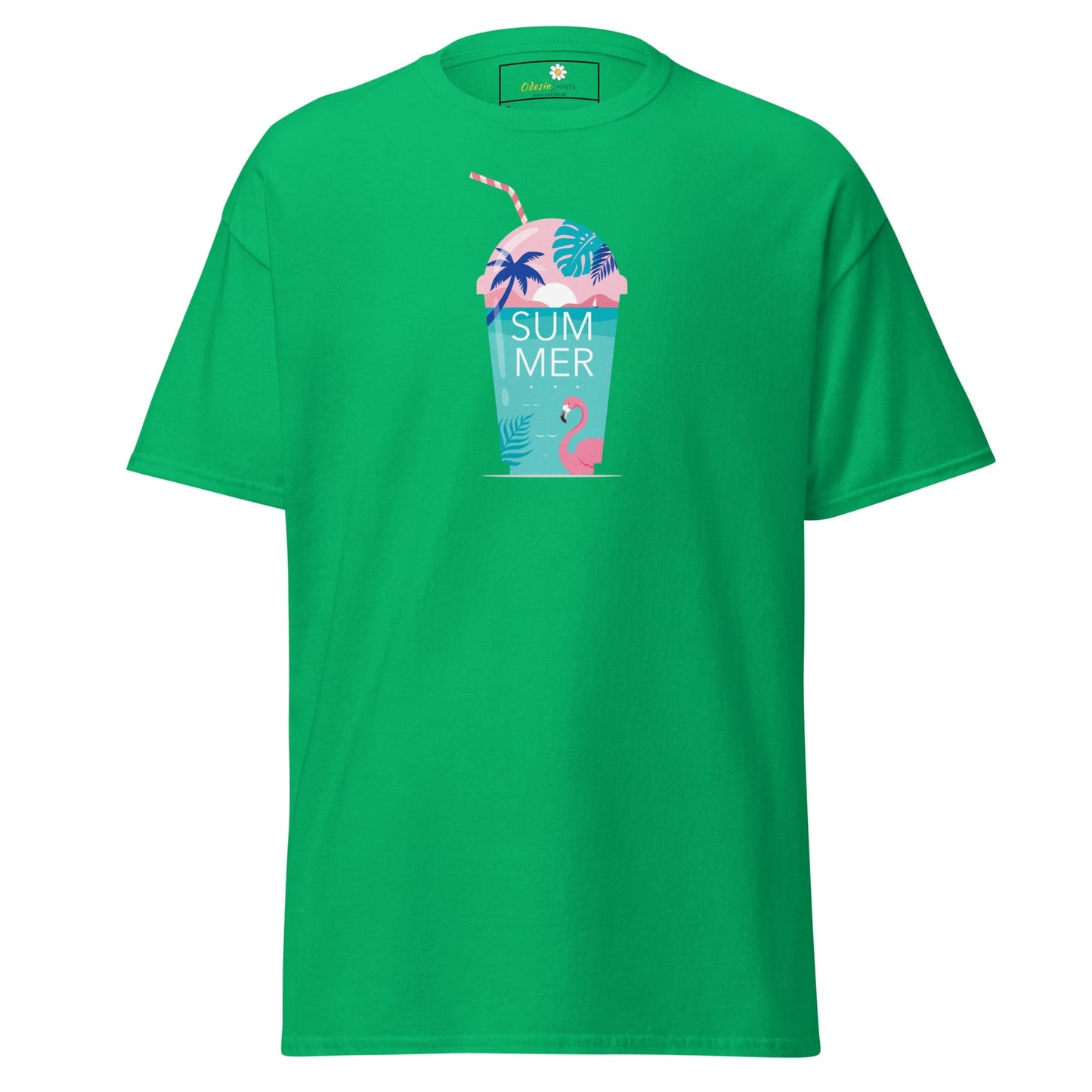 Green T-shirt with summer drink graphic suitable for Men and Women sizes S to XL