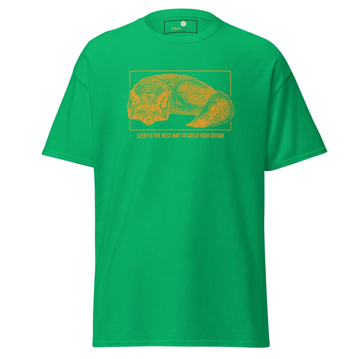 Green T-shirt for Men and Women with a Sleeping Animal Graphic, available in S to XL sizes