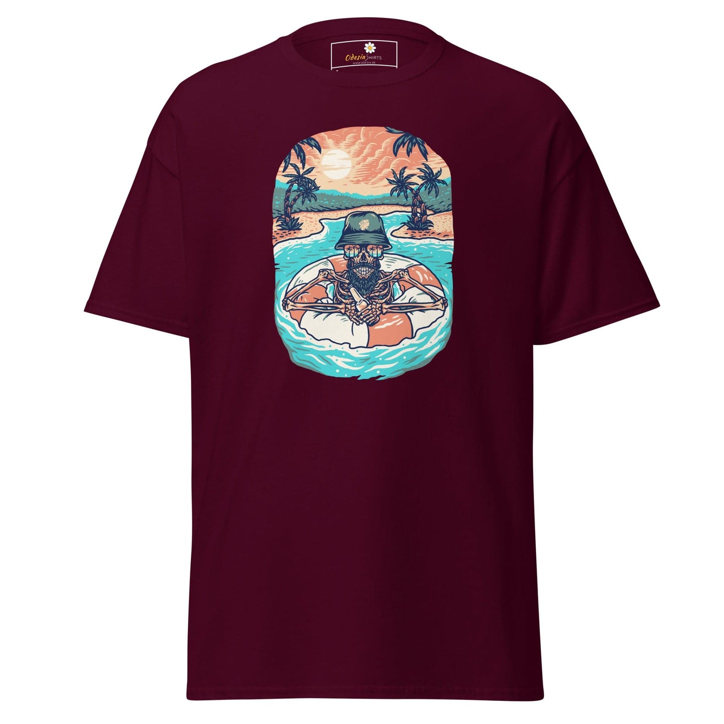 Unisex classic tshirt - SKULL SUMMER POOL - REGULAR - Maroon / S
