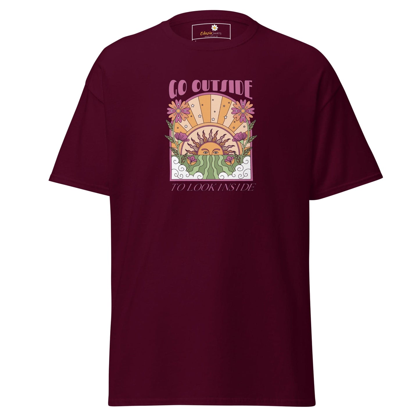 Unisex classic t-shirt - POSITIVE GO OUTSIDE LOOK INSIDE - REGULAR - Maroon / S