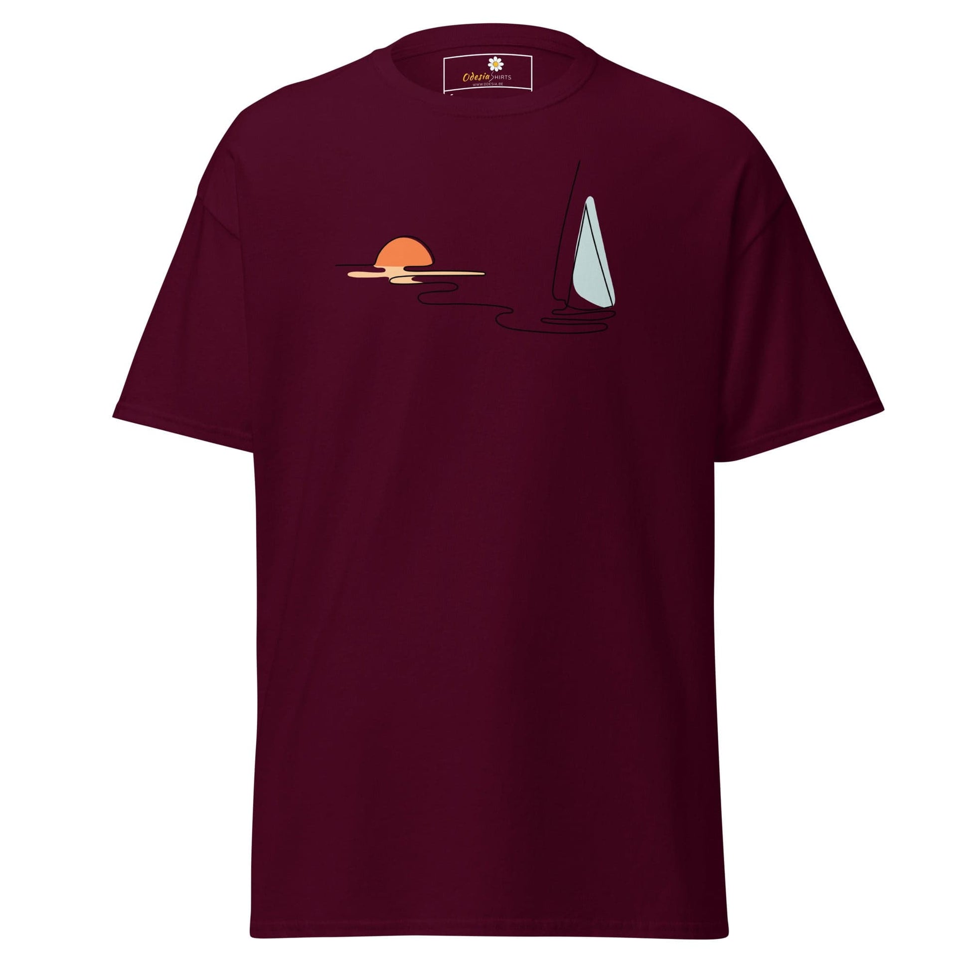 Unisex classic t-shirt - DRAWING LINE SUNSET BOAT - REGULAR - Maroon / S