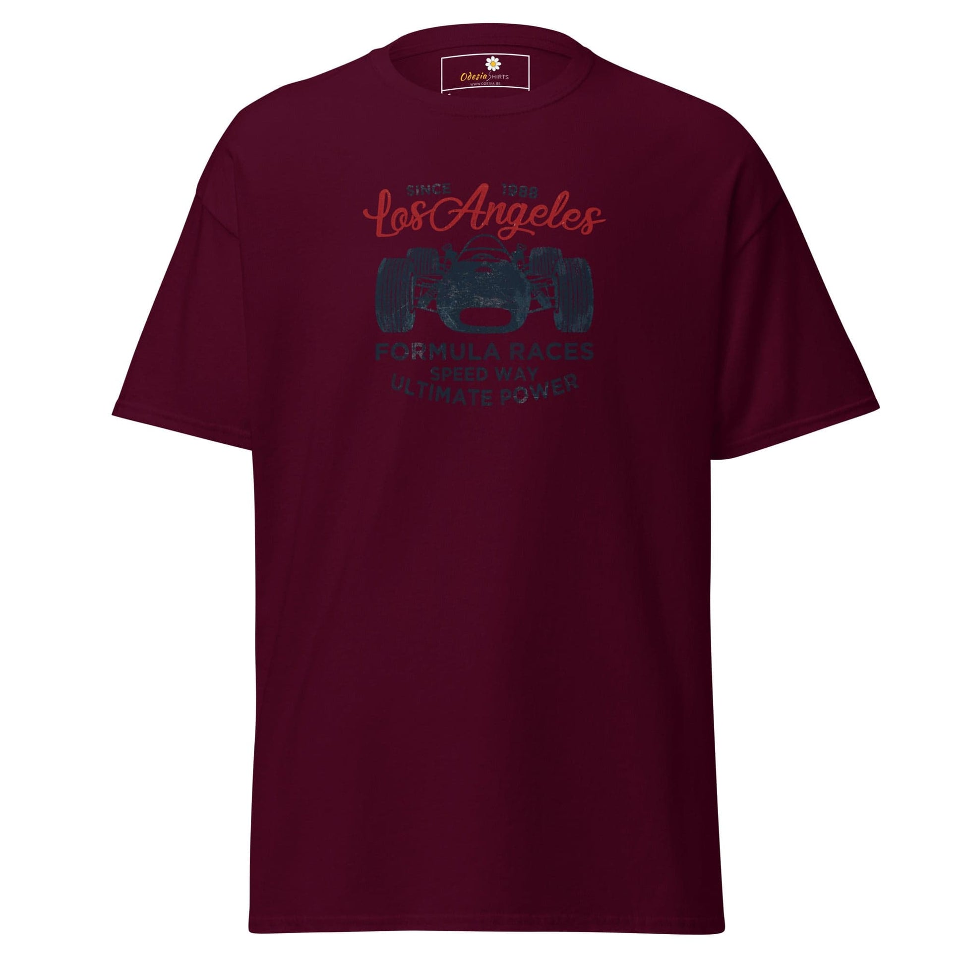 Maroon T-shirt with graphic design for men and women in sizes S to XL