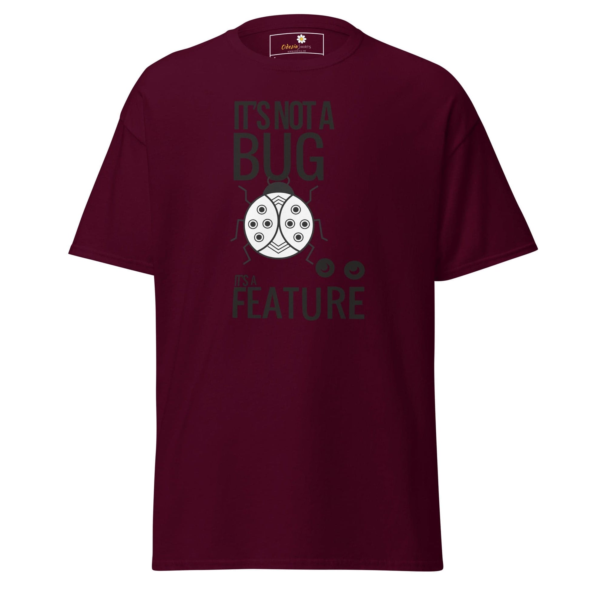 Maroon T-shirt with bug graphic for men and women in sizes S to XL