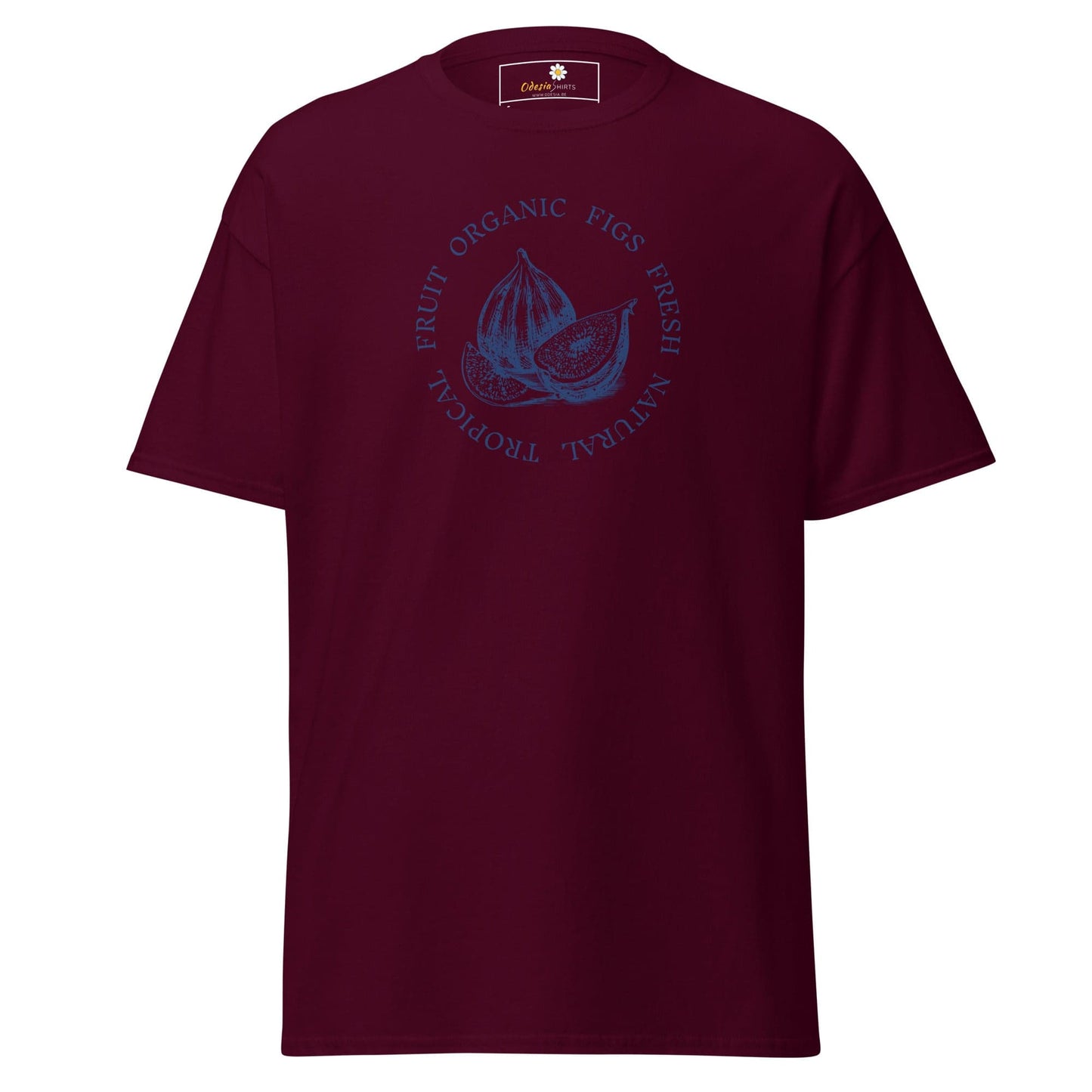 Maroon T-shirt featuring a FIG graphic, designed for men and women in sizes S to XL