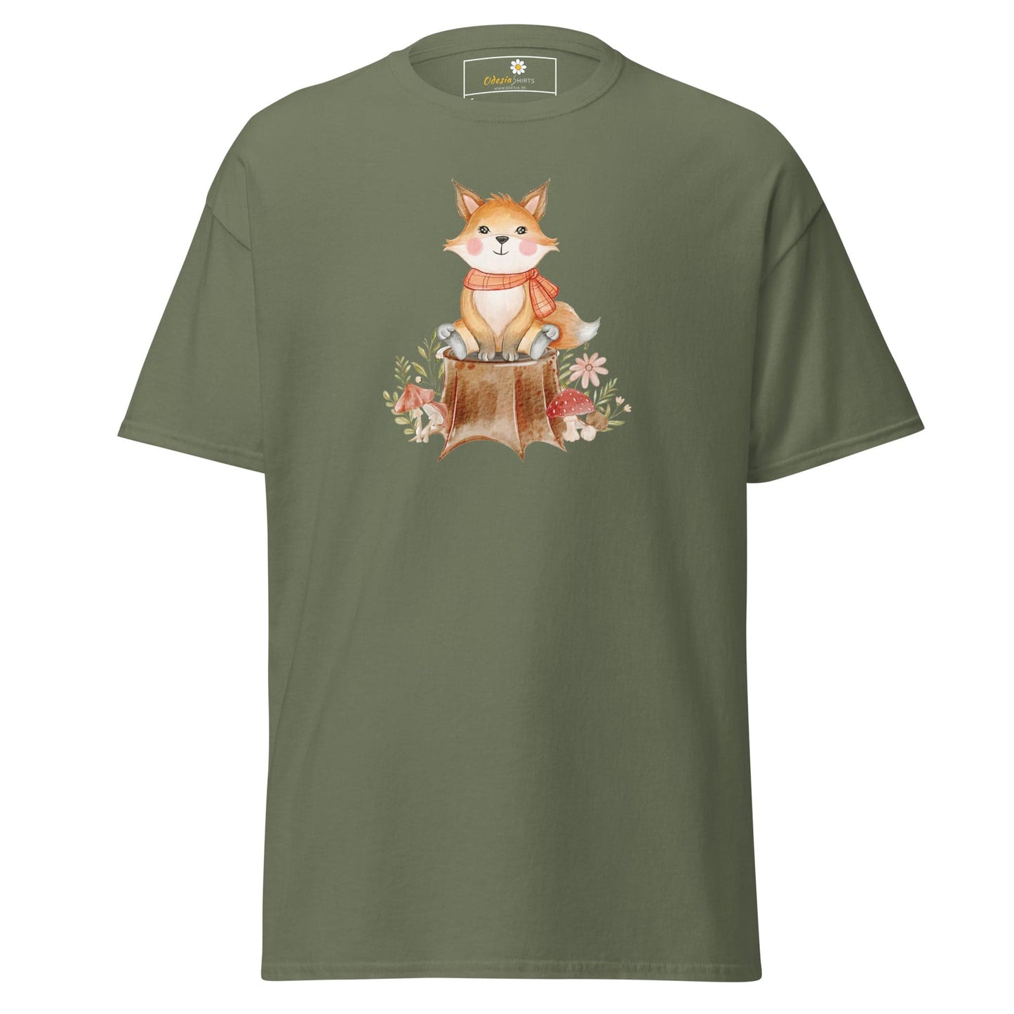 UNisex classic t-shirt - DRAWING FOX ON WOOD - REGULAR - Military Green / S