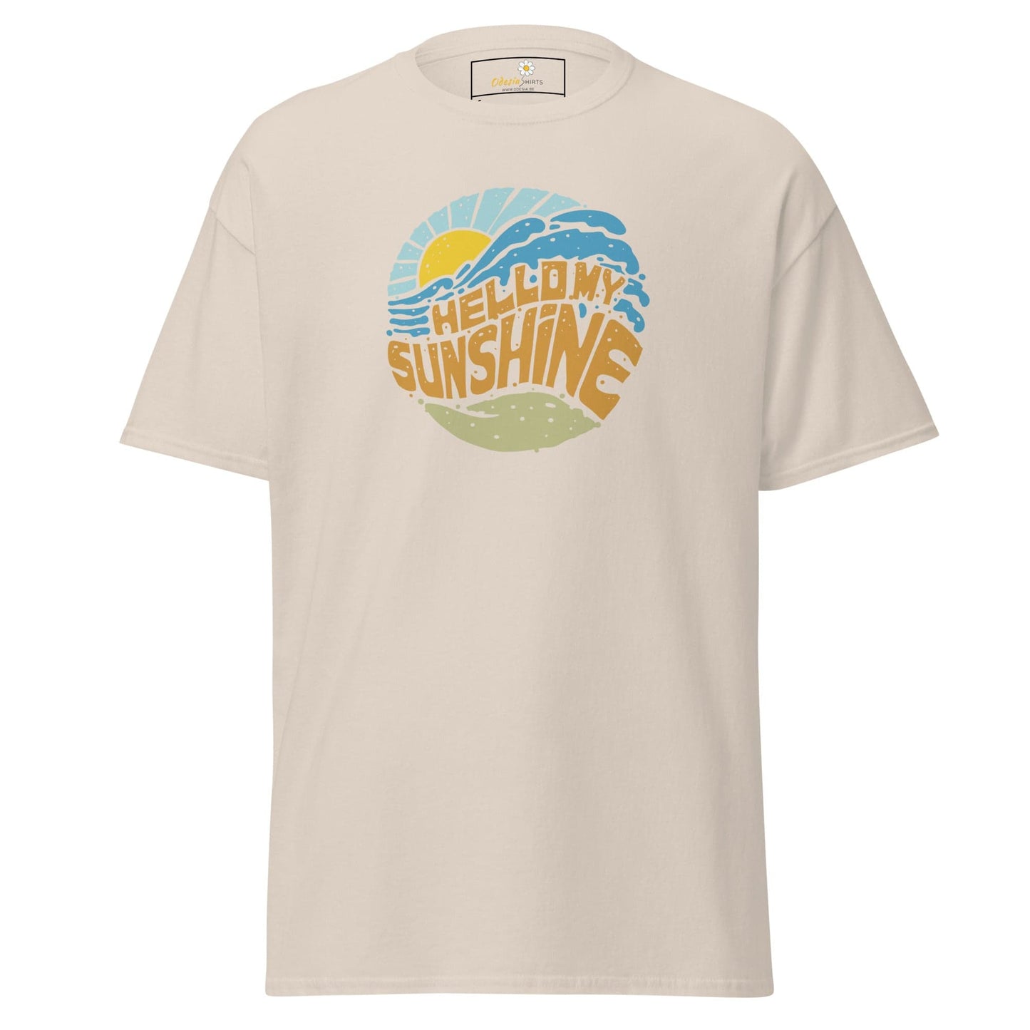 Beige T-shirt with Hello My Sunshine graphic from T-SHIRT DESIGN TEE collection