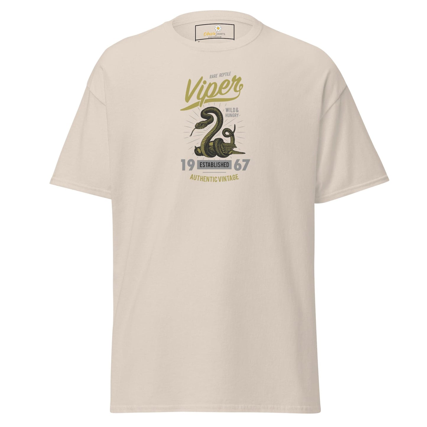Beige T-shirt with snake graphic from T-SHIRT DESIGN TEE for Man and Woman in sizes S to XL