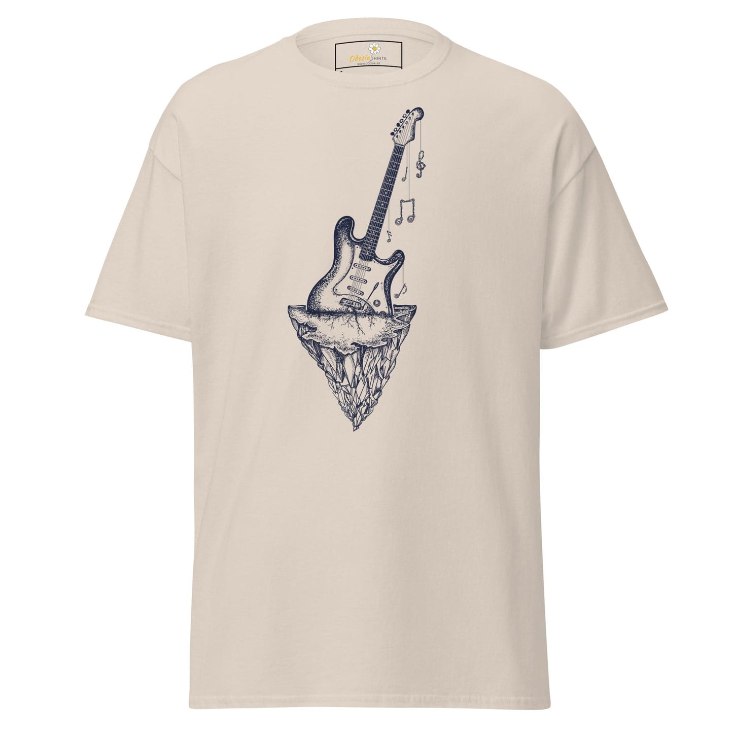 Beige t-shirt with guitar graphic from T-SHIRT DESIGN TEE for men and women in sizes S to XL